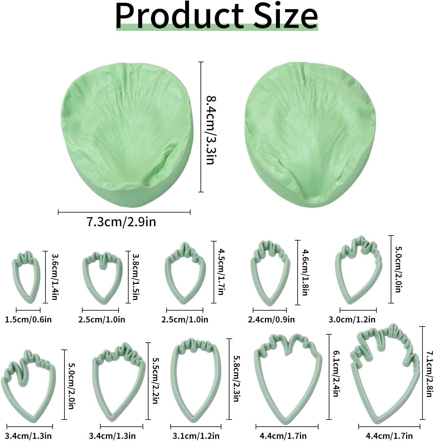 KALAIEN Flower Silicone Mold, 10 Pcs Gumpaste Cutters, 2 Pcs Peony Petal Fondant Veining Molds for Sugarcraft Flower Decorating Mold