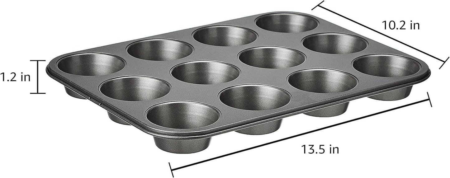 Nonstick Muffin Top Pan Set, 12-Cup, 13.5 x 10.2 inches, 2-Pack, Black