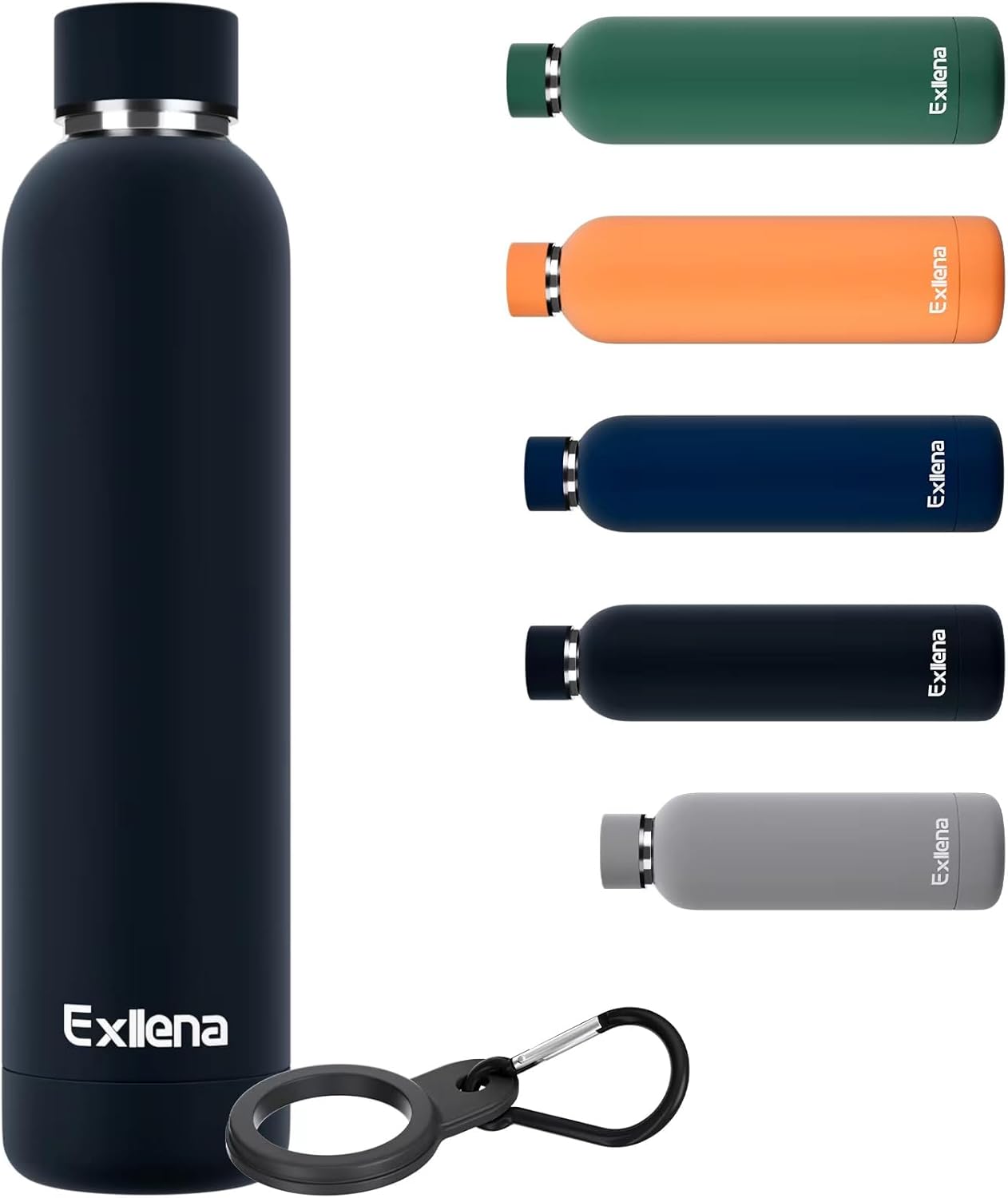 Slim Insulated Water Bottles for Travel 25oz with Clip, Double Wall Vacuum Stainless Steel Water Bottle Keeps Drinks Cold 24 Hrs/Hot 12 Hrs, 100% Leakproof, BPA Free(Black)