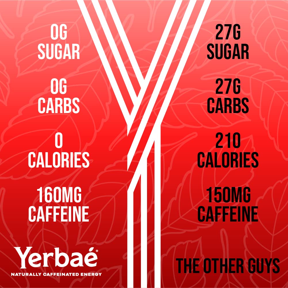 Yerbaé Energy Seltzer - Strawberry Kiwi, No Sugar/Calories/Carbs. Energized by Yerba Mate, Naturally Caffeinated Plant-Based, Healthy Alternative to Coffee/Sugary Sodas, Pack of 12, 12oz cans