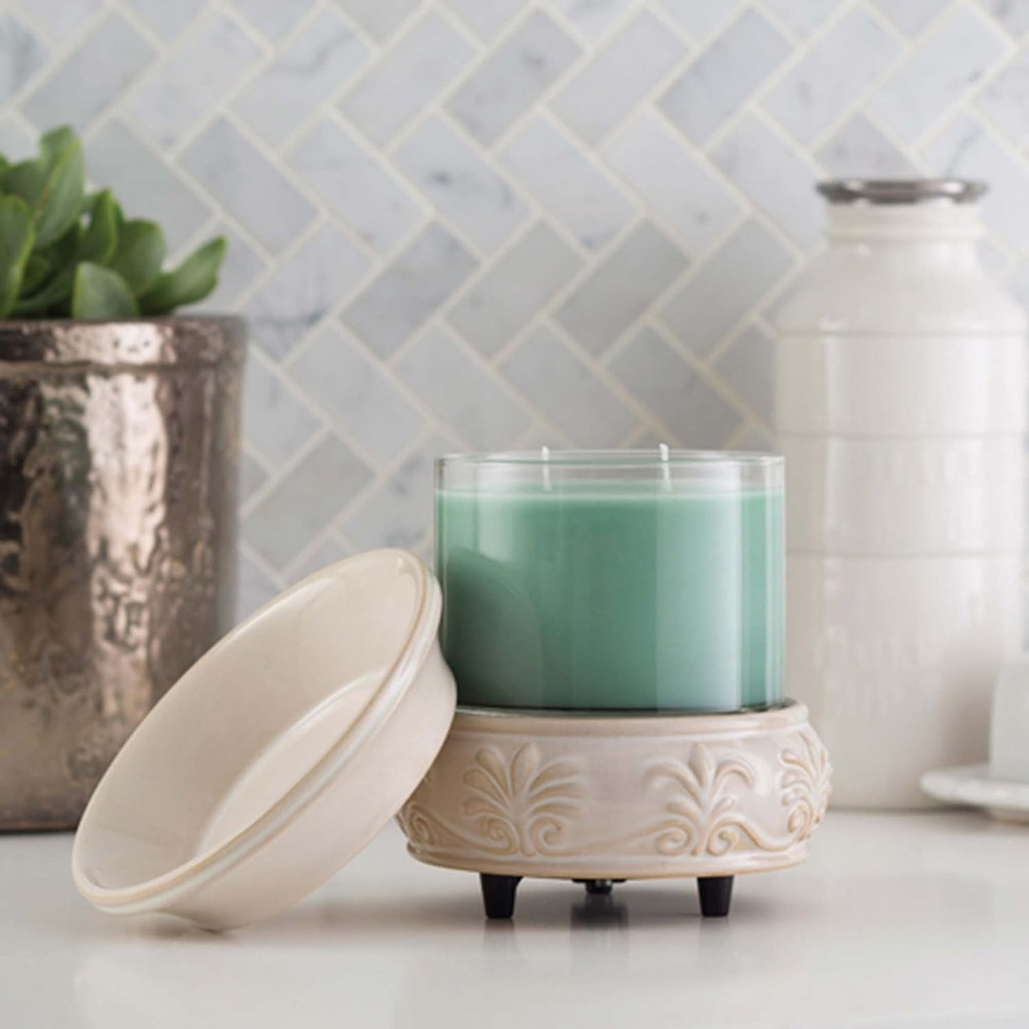 Candle Warmers Etc 2-In-1 Candle and Fragrance Warmer For Warming Scented Candles or Wax Melts and Tarts With To Freshen Room, Sandstone