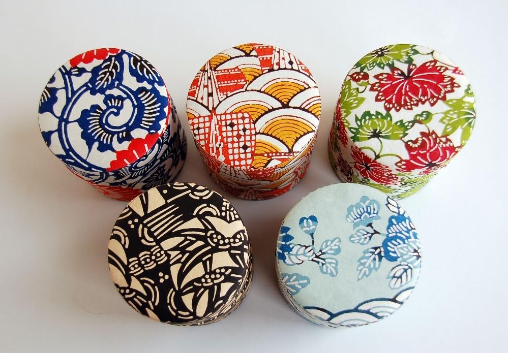 Japanese Pokkan Coffee Spice Tea Tin Canister Washi Paper Storage with Lid 7.05 oz Capacity (Shiki Seigaiha, S)