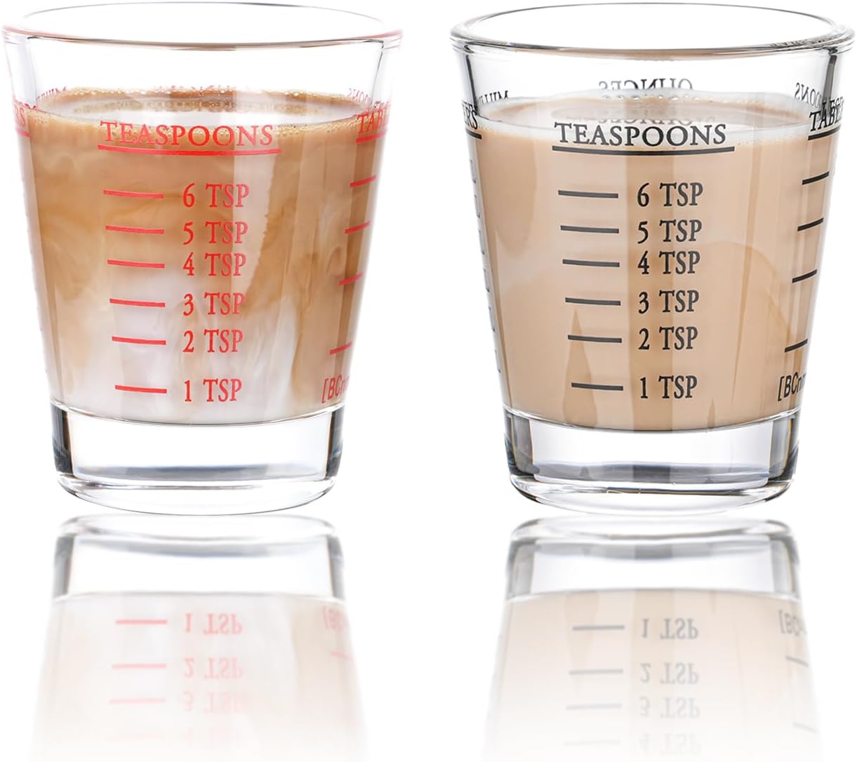 Shot Glasses Measuring cup Espresso Shot Glass Liquid Heavy Glass Wine Glass 2 Pack 26-Incremental Measurement 1oz, 6 Tsp, 2 Tbs, 30ml (Black and Red)