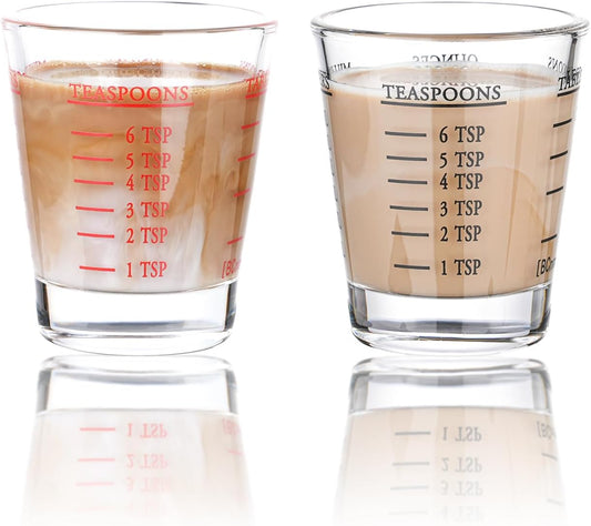 Shot Glasses Measuring cup Espresso Shot Glass Liquid Heavy Glass Wine Glass 2 Pack 26-Incremental Measurement 1oz, 6 Tsp, 2 Tbs, 30ml (Black and Red)