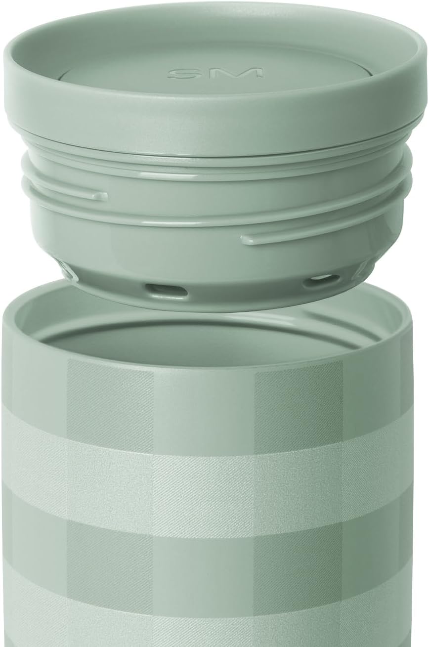 Simple Modern Voyager Signature | 16oz Travel Coffee Mug Tumbler with 360° Lid | Gifts for Women Men | Ceramic-Lined Insulated Stainless Steel Cold Brew Iced Coffee Cup | Eucalyptus Gingham