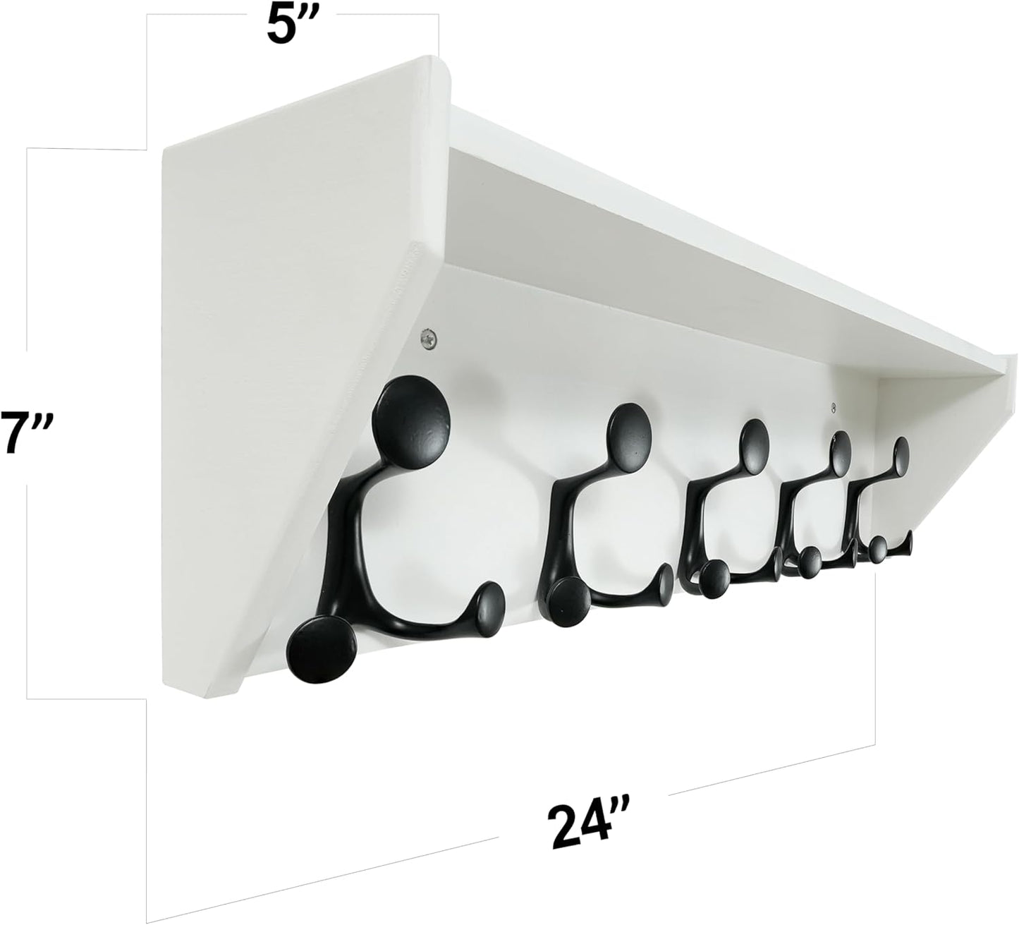 SKOLOO Wall Shelf with Hooks, 24-Inch White Coat Rack Wall Mount with Shelf Organizer - Lightweight & Sturdy, 5 Tri Hooks - Perfect for Entryway, Hallway, Living Room, Bedroom, Mudroom