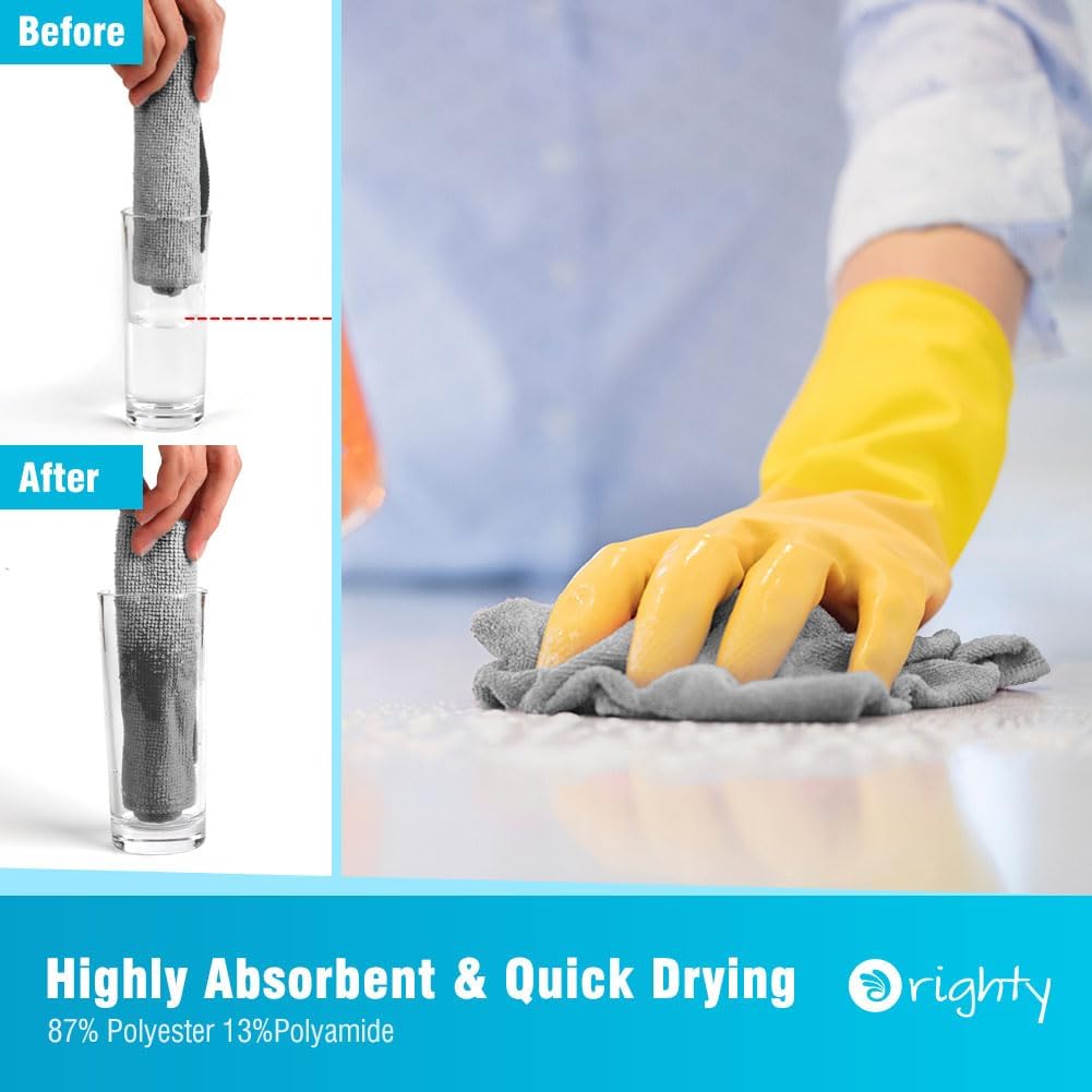 Orighty Cleaning Cloths 12x12 inch, Pack of 24, Highly Absorbent Microfiber Cleaning Supplies, Lint Free Cloths for Multiple-use, Powerful Cleaning Rags for House, Kitchen, Car Care (Grey)