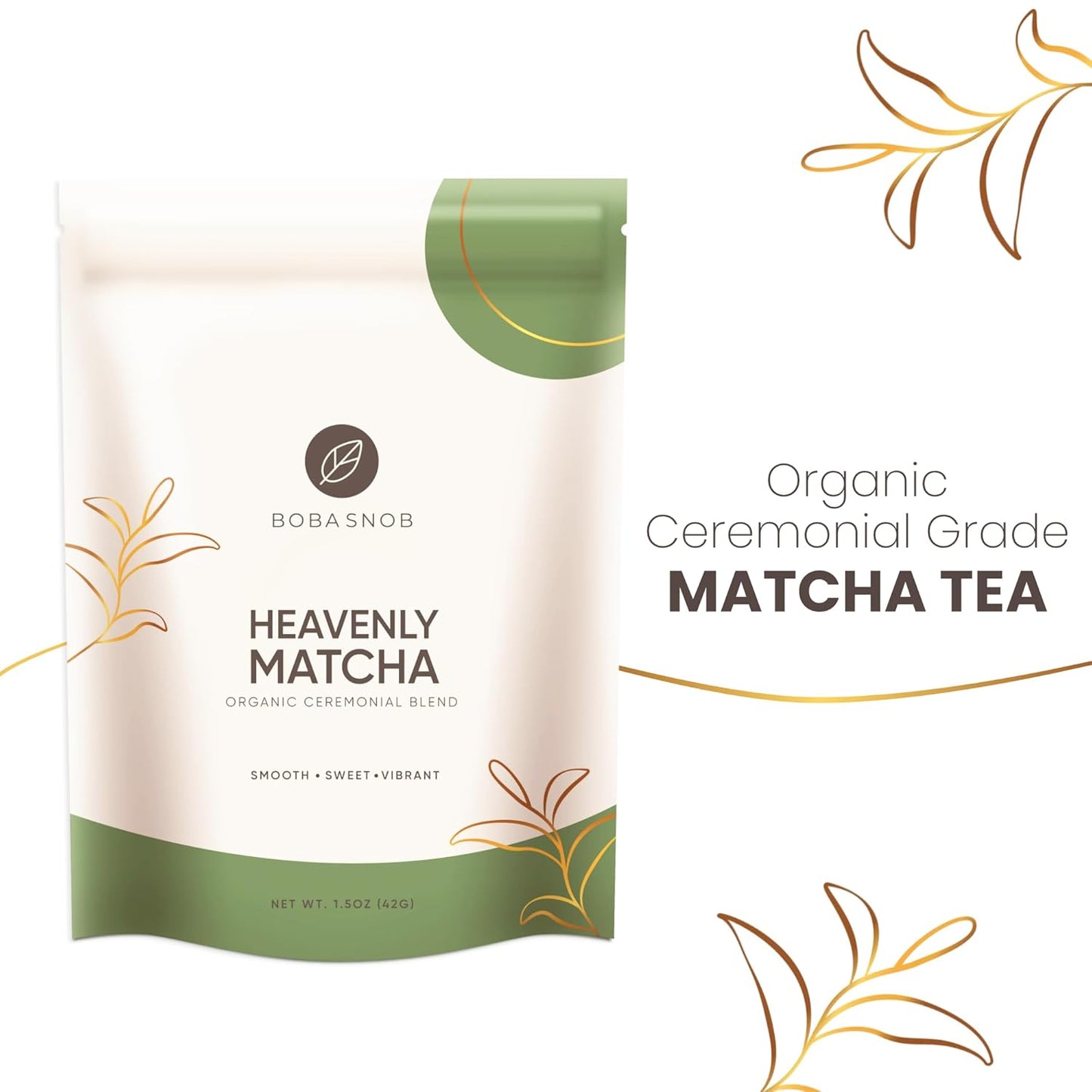 Boba Snob Boba Tea Maker Kit with Organic Ceremonial Tea, Tumbler, Two Stainless Steel Straws, Bamboo Whisk, Teaspoon, and Tapioca Pearls (Small Matcha)