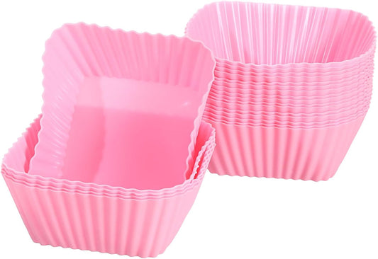 uxcell 18Pcs Silicone Cupcake Baking Cups, Silicone Muffins Liners Non-Stick Square Baking Cups, for Cooking Eggs Baking Muffins and Make a Cake(Pink)