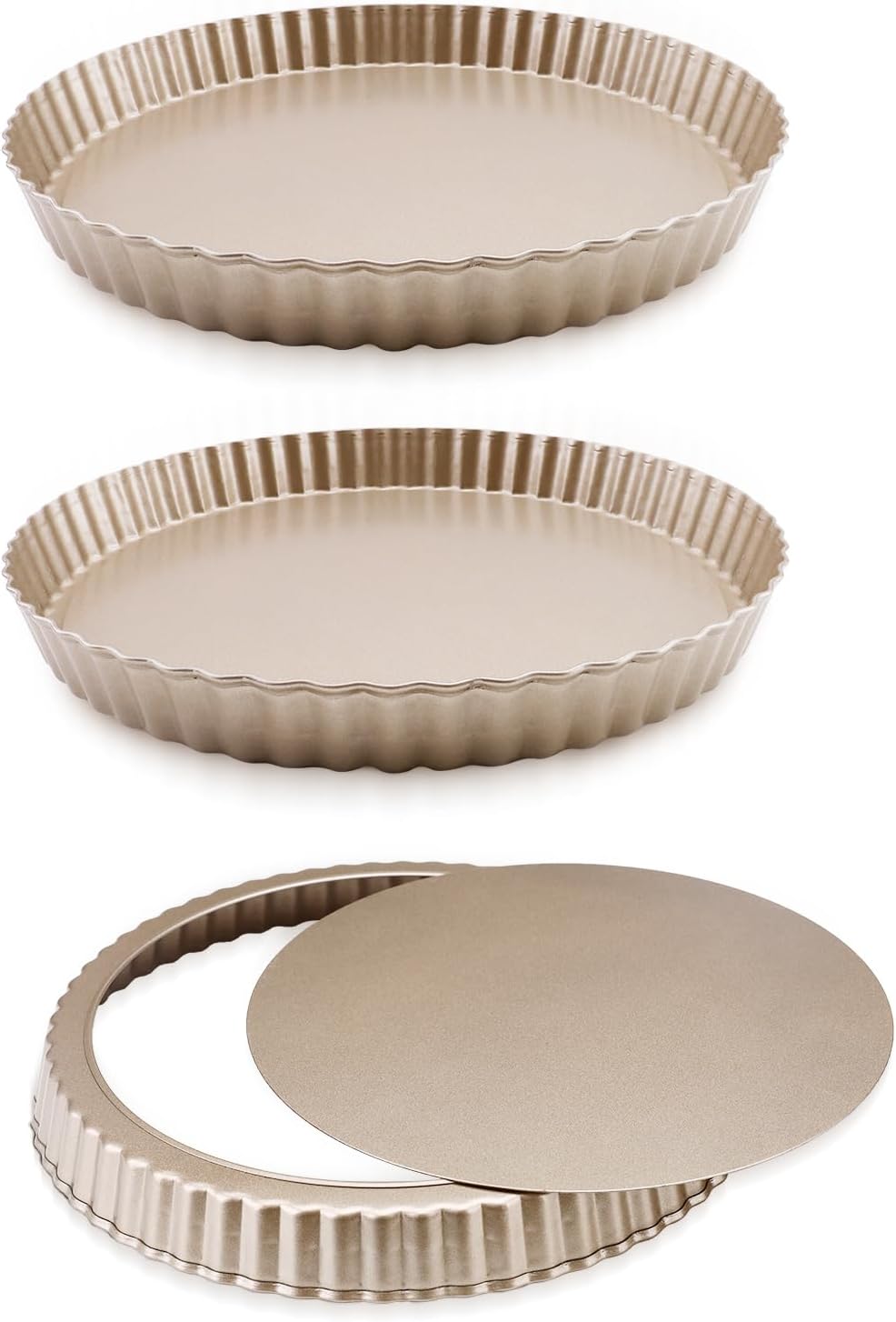 3pcs Tart Pan 9 Inch Removable Bottom, Classic Carbon Steel Non-Stick Baking Pan for Home and Kitchen
