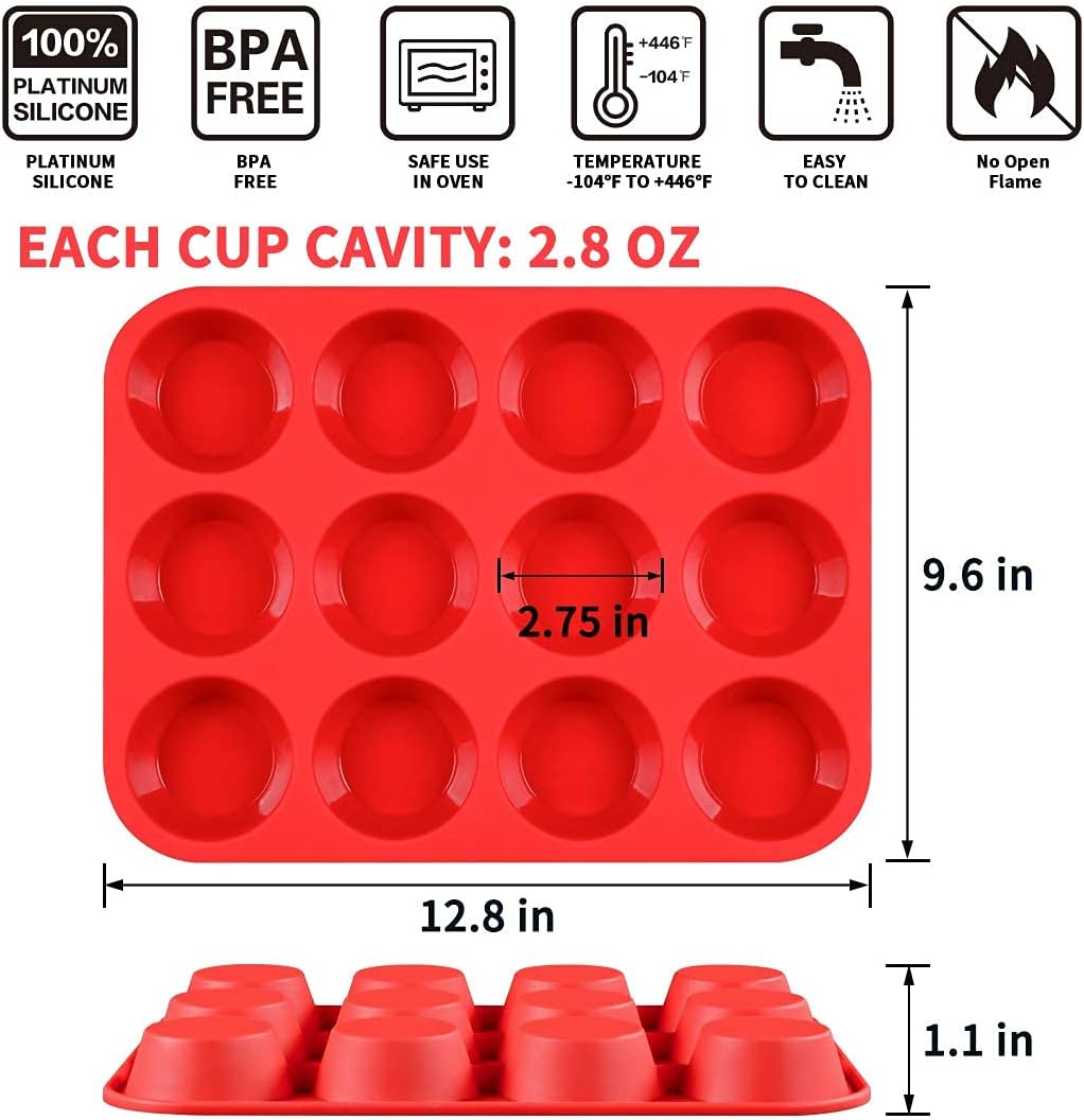 12 Cups Silicone Muffin Pan - Regular Size Cupcake Pan Muffin Tin for Baking Nonstick Food Grade