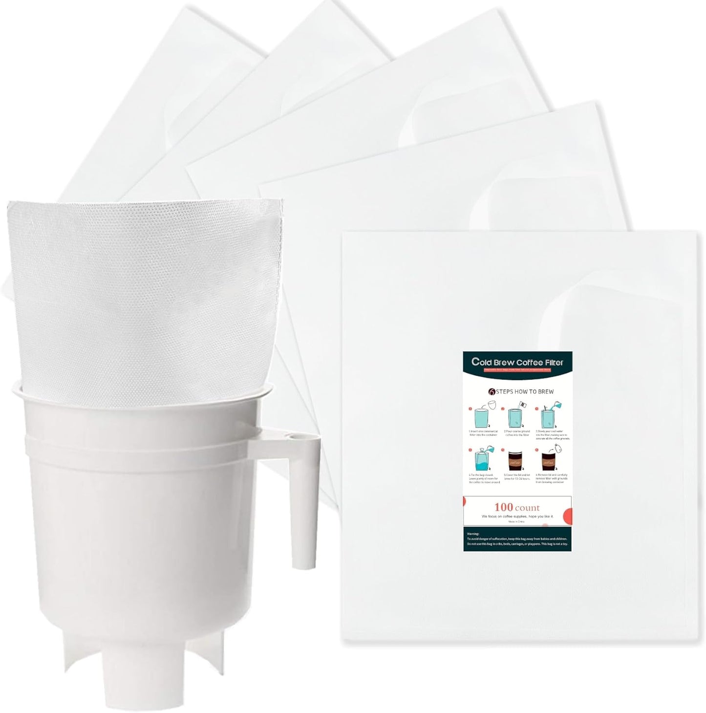 CELLENOMC Cold Brew Coffee Filter Bags - 100 Pack Cold Brew System Home Model Filter Bags 11.5'' x 13'' Compatible for Toddy Cold Brew Coffee Maker Natural Sturdy Disposable Home Cold Brew Filter Bags
