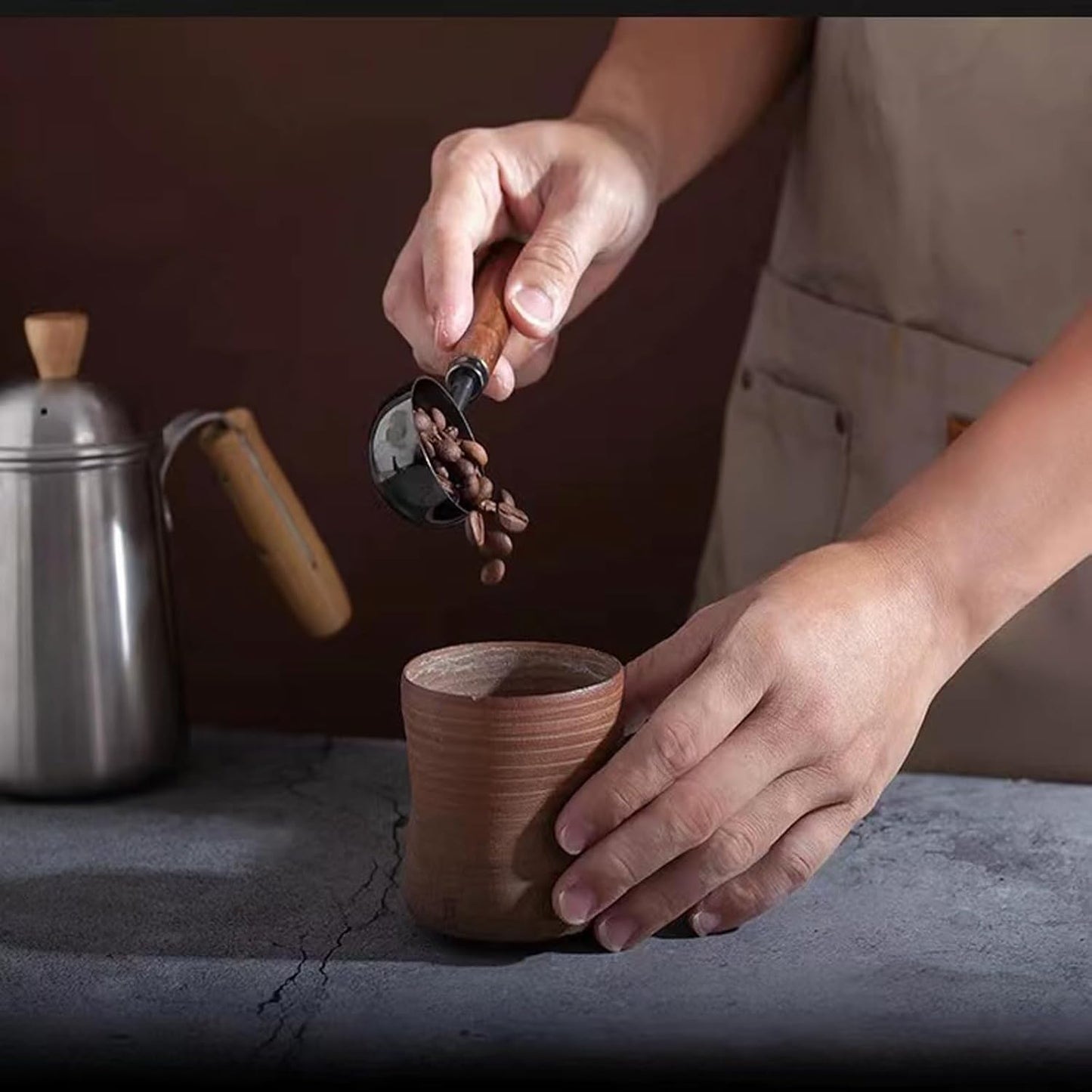 Vintage Coffee Measuring Spoon - 304 Stainless Steel,Coffee Scoop, 10g Capacity, Walnut Handle - Perfect for Coffee, Tea, and More (Gunmetal)