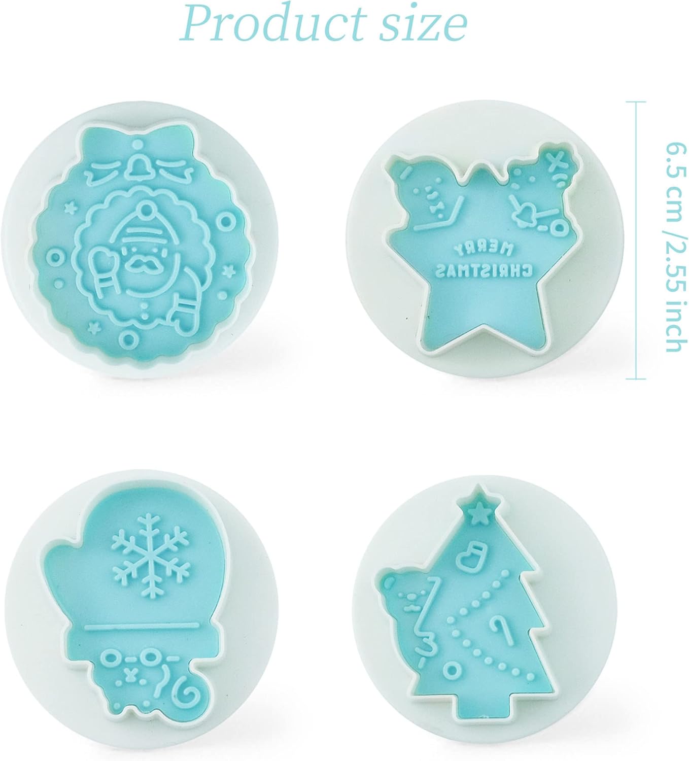 Cookie Stamps Set of 4, Cookie Press Mold, Decorating Supplies for DIY Baking, Cake, Pastry, Easy to Use- Christmas Series