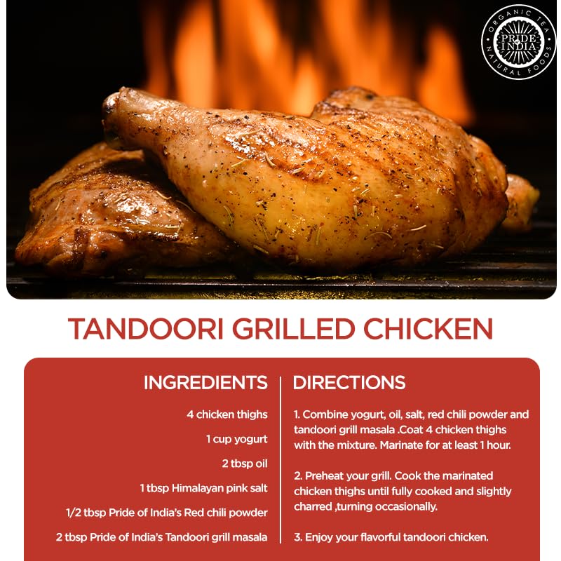 Pride of India – Tandoori Grill Masala – Blend of Exotic & Gourmet Spices – Ideal for Vegetable, Meat & Chicken Cooking – GMO Free – Easy to Use - 7 oz. Medium Dual Sifter Bottle