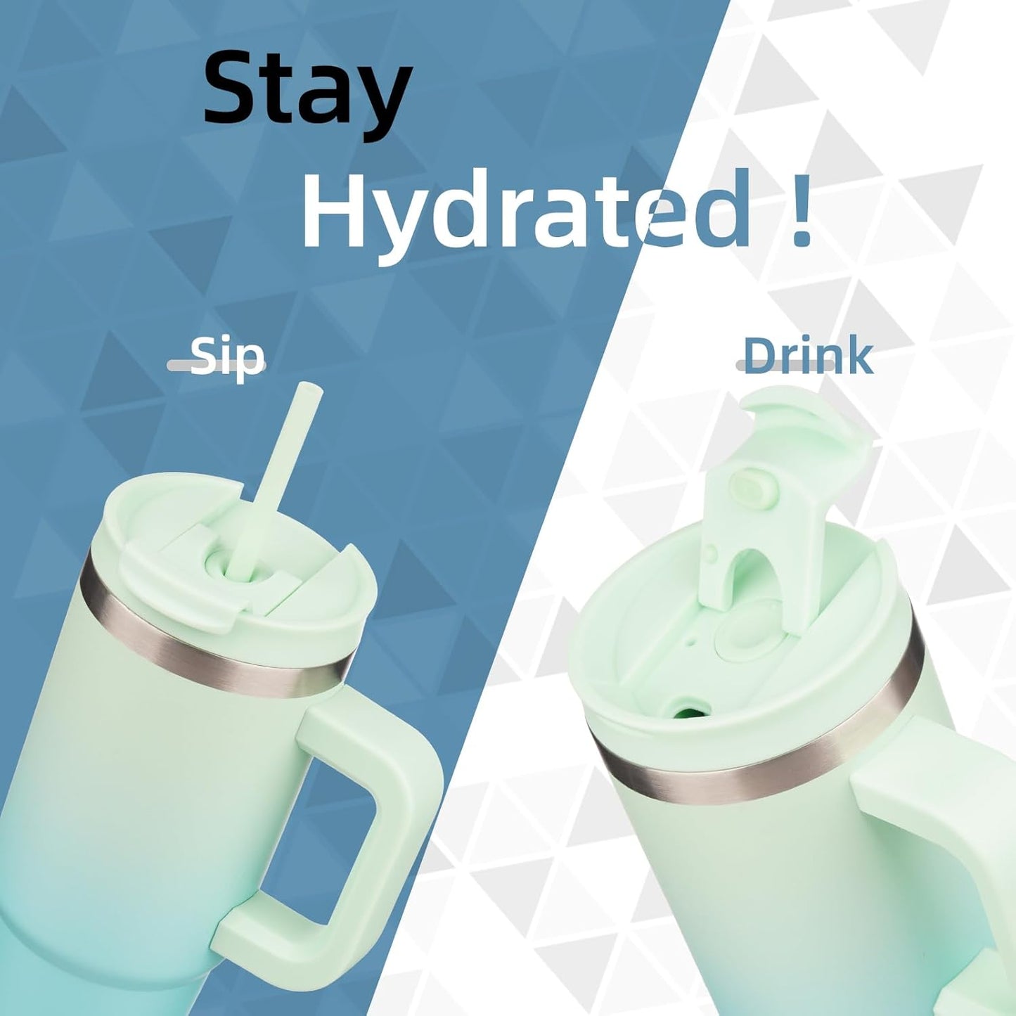 30 oz Tumbler with Handle and 2 Straws,2 in 1 Lid Insulated Water Bottle Stainless Steel Travel Coffee Mug,Mint