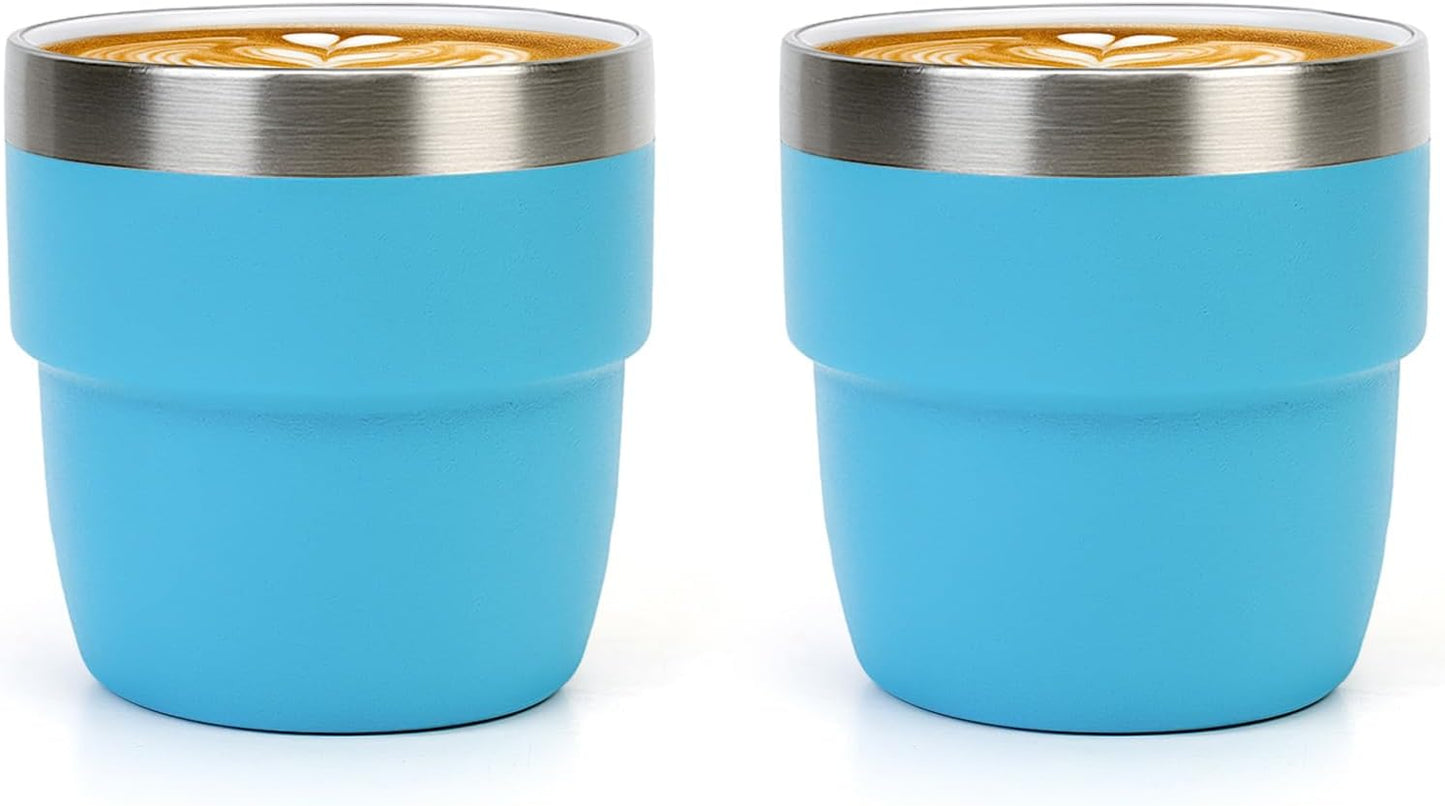Zenbo 4 oz Espresso/Coffee Cups Set of 2, Ceramic-Lined Double Wall Vacuum Insulated 18/8 Stainless Steel, Stackable & Dishwasher Safe, Space-Saving, Compatible with Most Espresso & Coffee Makers