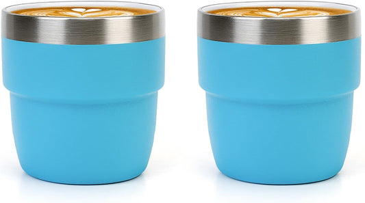 Zenbo 4 oz Espresso/Coffee Cups Set of 2, Ceramic-Lined Double Wall Vacuum Insulated 18/8 Stainless Steel, Stackable & Dishwasher Safe, Space-Saving, Compatible with Most Espresso & Coffee Makers