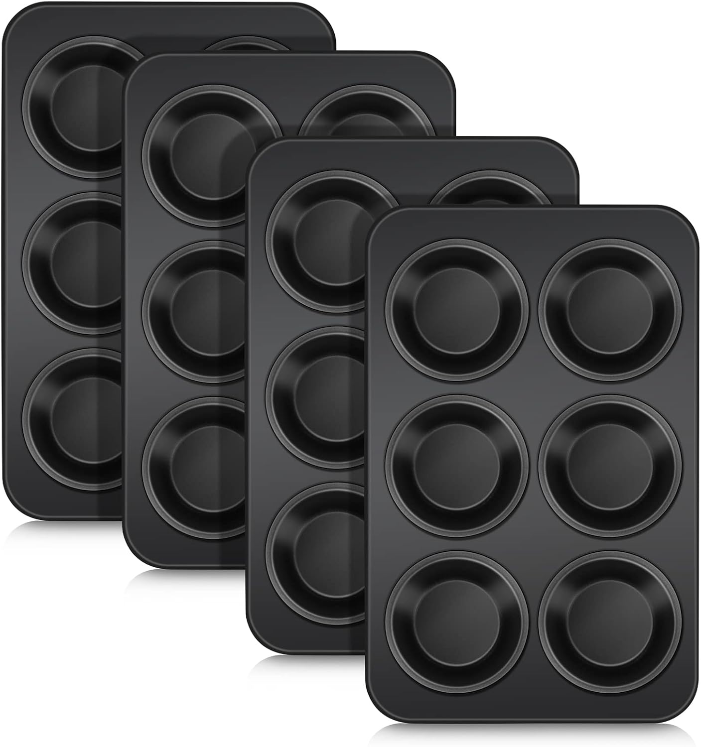 TeamFar Muffin Pan Set of 4, 6 Cup Muffin Tin Cupcake Pan Tray with Nonstick Coating and Stainless Steel Core, for Home/Kitchen Baking, Healthy & Heatproof, Release Easily & Easy Clean