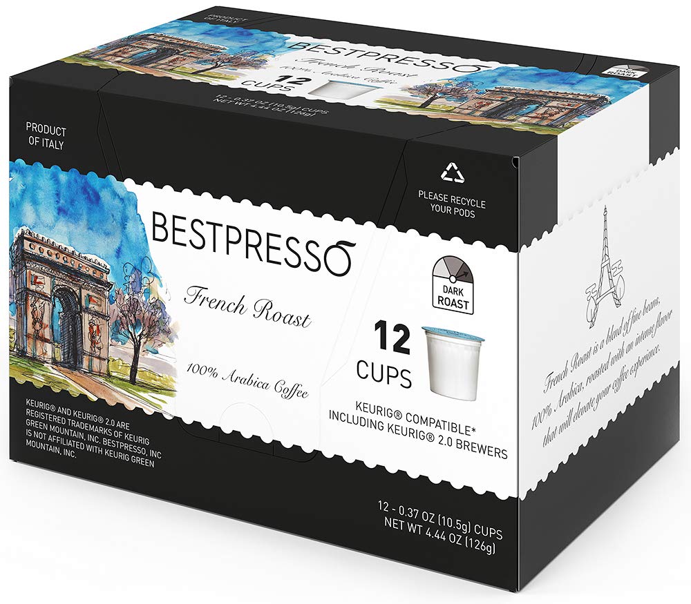Bestpresso Coffee, French Roast Single Serve K-Cup Pods, Dark Roast, 96 Count (Compatible With 2.0 Keurig Brewers) 8 Packs Of 12 Cups