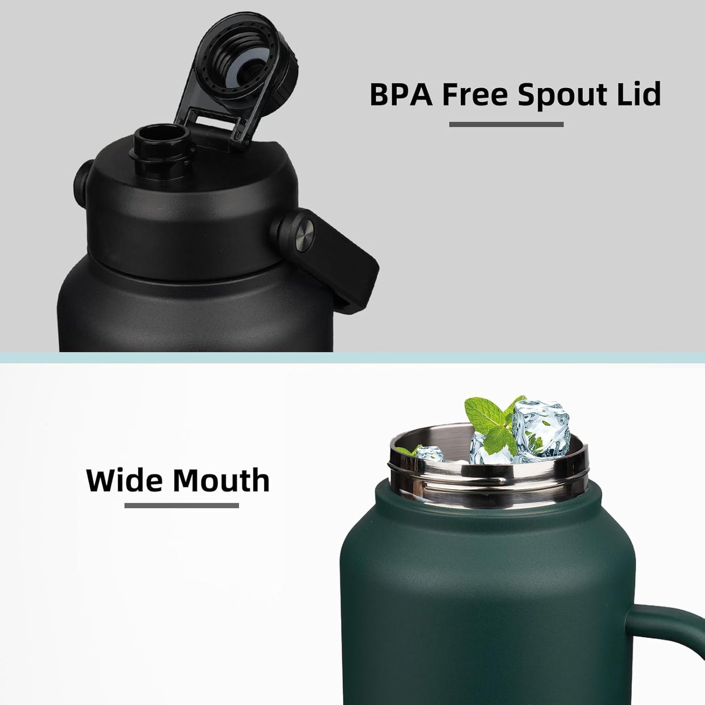 BJPKPK 1 Gallon Water Bottle with Handle, Large Dishwasher Safe 128oz Insulated Water Bottle, BPA Free Water Jug, Wide Mouth Metal Water Bottle with Anti-slip Bottom, Keep Cold & Hot,Sky