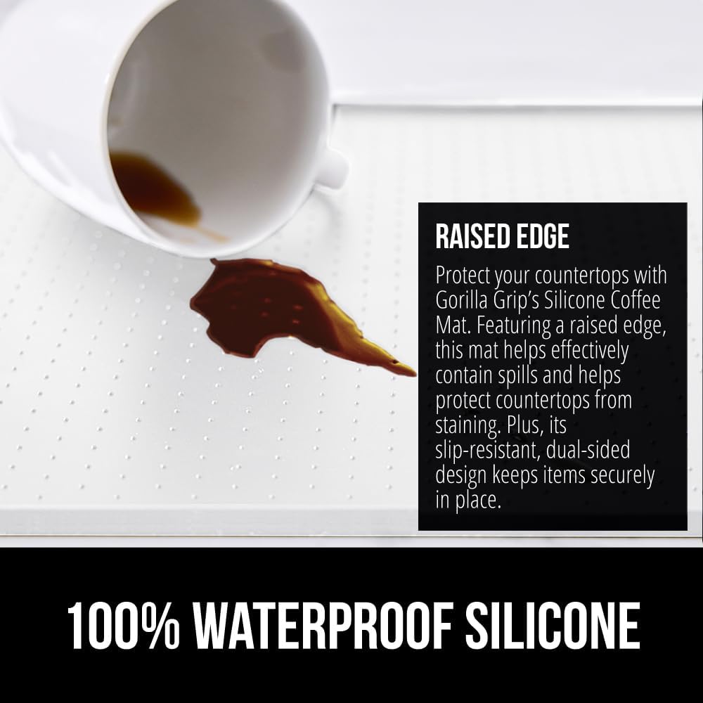 GORILLA GRIP Silicone Coffee Mat, 18x28, Espresso Drink Bar Station Accessories, Waterproof Heat-Resistant Dish Drying Mats, Stay in Place on Kitchen Counter, Home Kitchen Decor Essentials, White