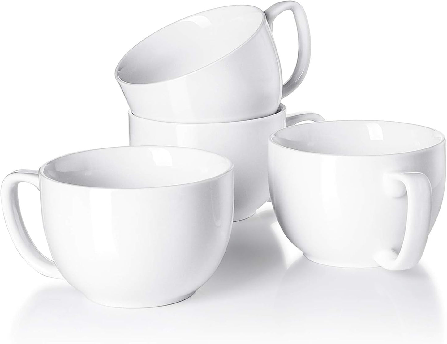 Teocera 16oz Large Coffee Mugs Set of 4 - Thick White Porcelain Cups for Cappuccino, Latte, Tea & Hot Chocolate - Dishwasher Safe Ceramic with Comfort Grip Handles