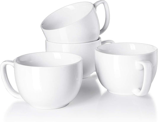 Teocera 16oz Large Coffee Mugs Set of 4 - Thick White Porcelain Cups for Cappuccino, Latte, Tea & Hot Chocolate - Dishwasher Safe Ceramic with Comfort Grip Handles