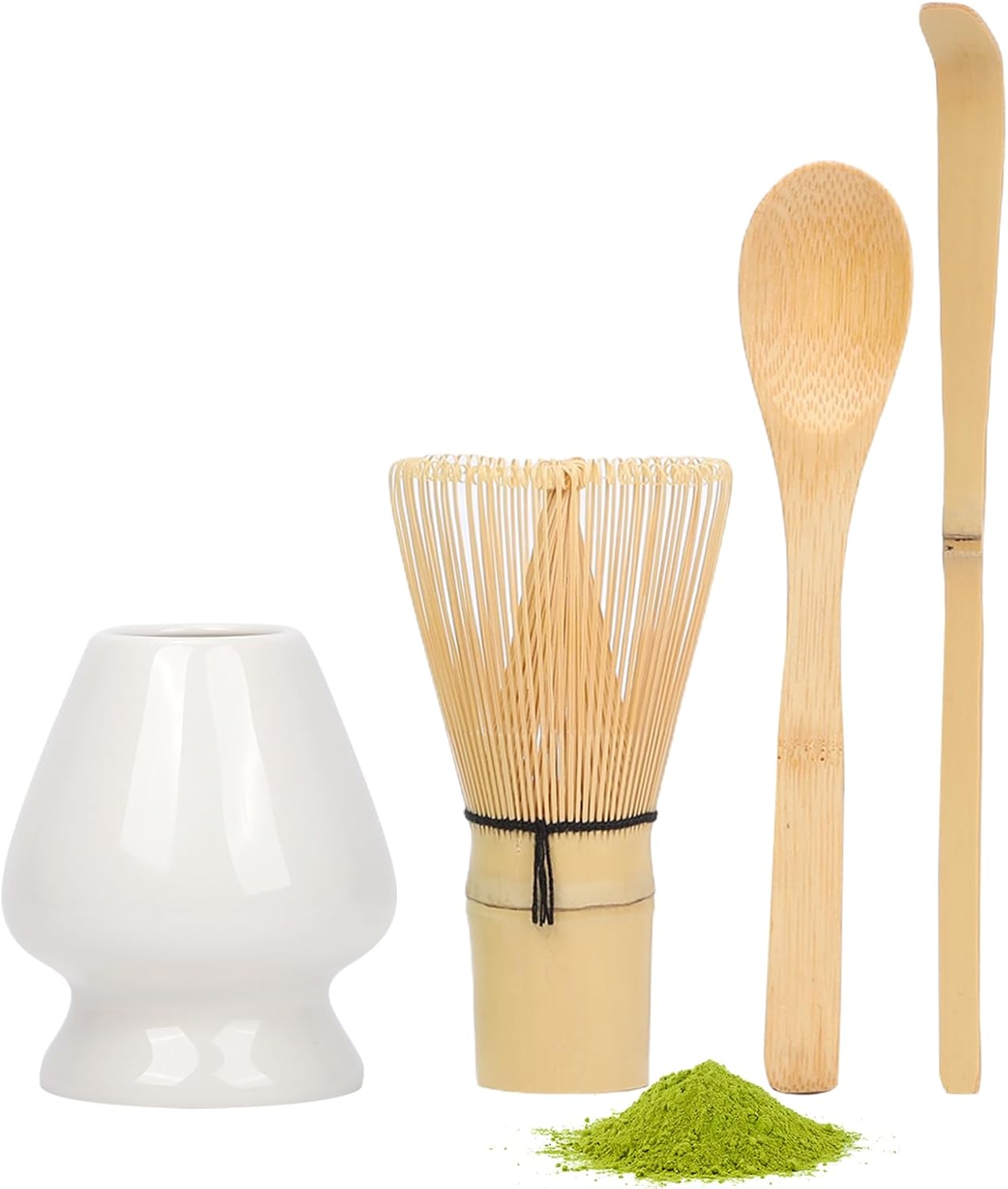 Matcha Whisk with Matcha Whisk Holder Bamboo Whisk Scoop Spoon Unique Gifts for Women Men Girl Friend Home Kitchen Decor Gifts for Tea Enthusiasts Christmas White