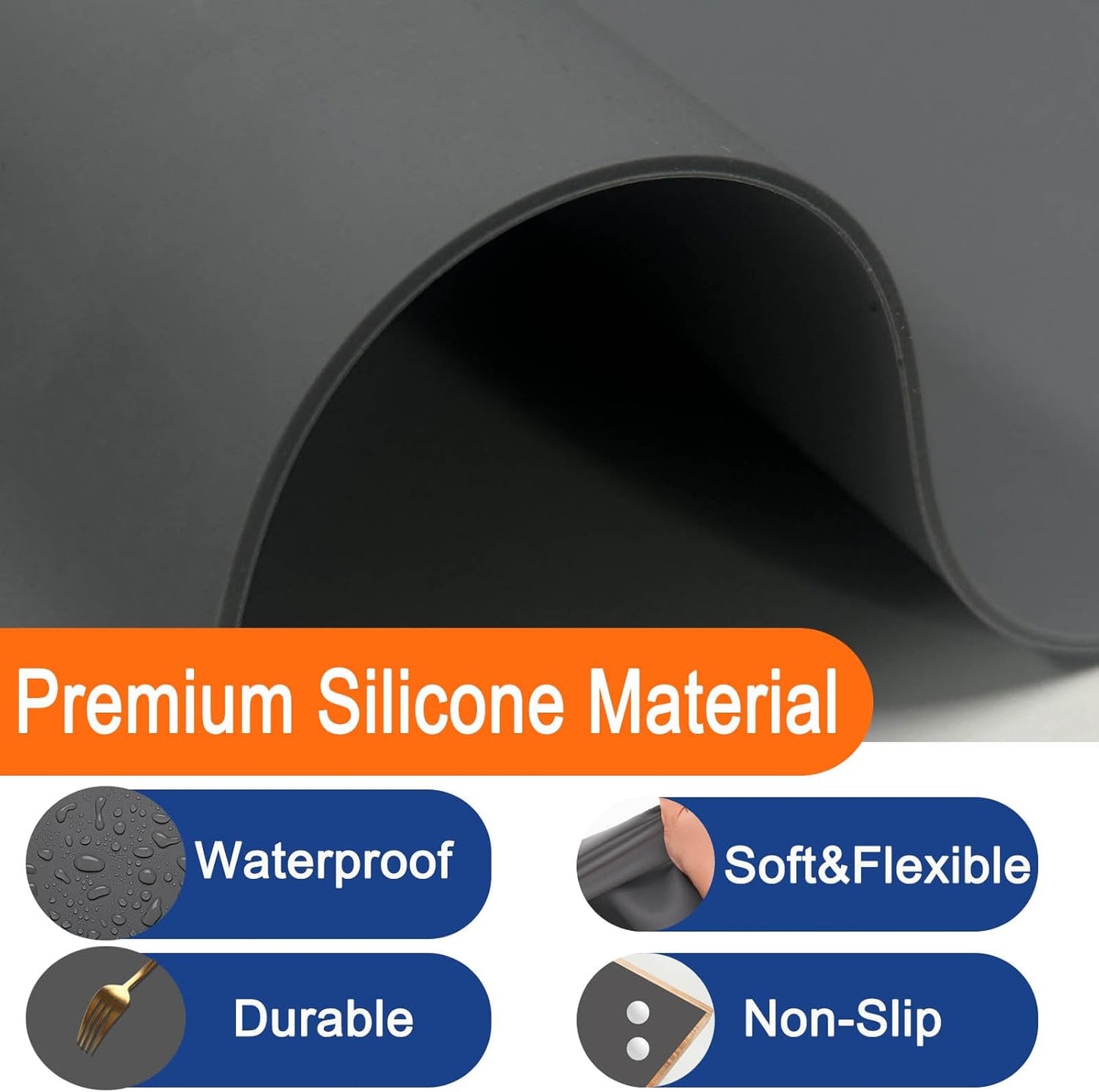 2Pack Large Silicone Mats for Kitchen Counter, 36''x24''(90cmx60cm) Heat Resistant Mat for Kitchen Island, Waterproof Multipurpose Countertop Protector, Light Gray