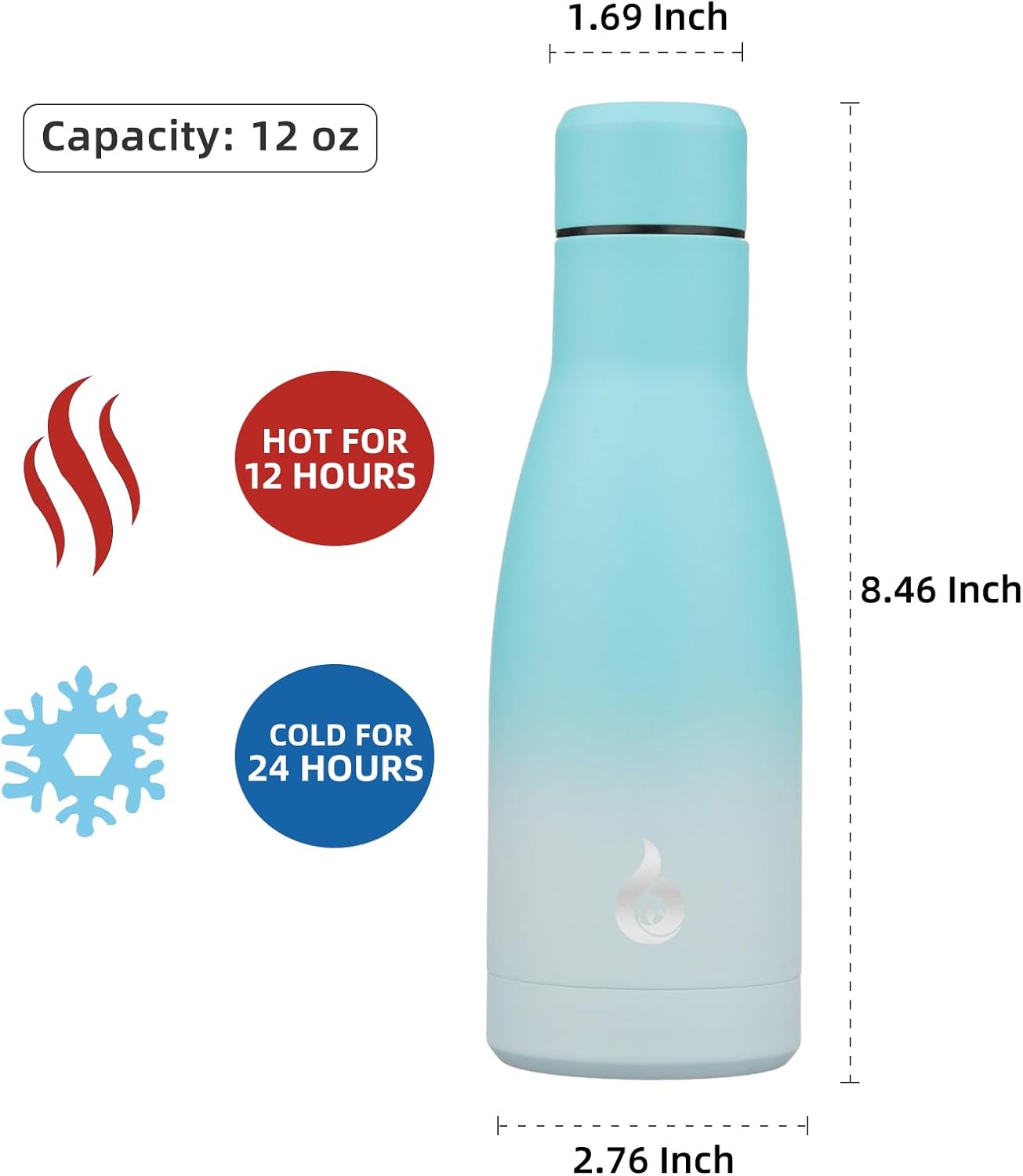 BJPKPK Insulated Water Bottle 12oz Small Stainless Steel Water Bottles Reusable Metal Thermo Keep Cold and Hot,Sea Salt