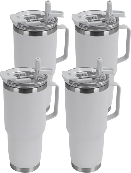 HASLE OUTFITTERS 30oz Tumbler Bulk with Handle, Insulated Travel Coffee Mug Set with Handle Leak-Proof Double Wall Stainless Steel Vacuum Tumblers Pack Metal Cup for Hot and Cold Drink