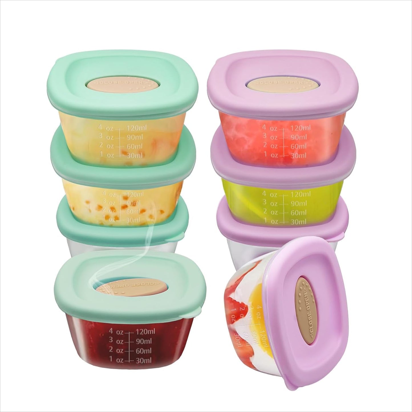 Leak-Proof Baby Food Storage Containers 8-Pack - 4oz BPA-Free Freezer & Microwave Safe Food Jars with Airtight Lids for Infants, Travel, Nurseries