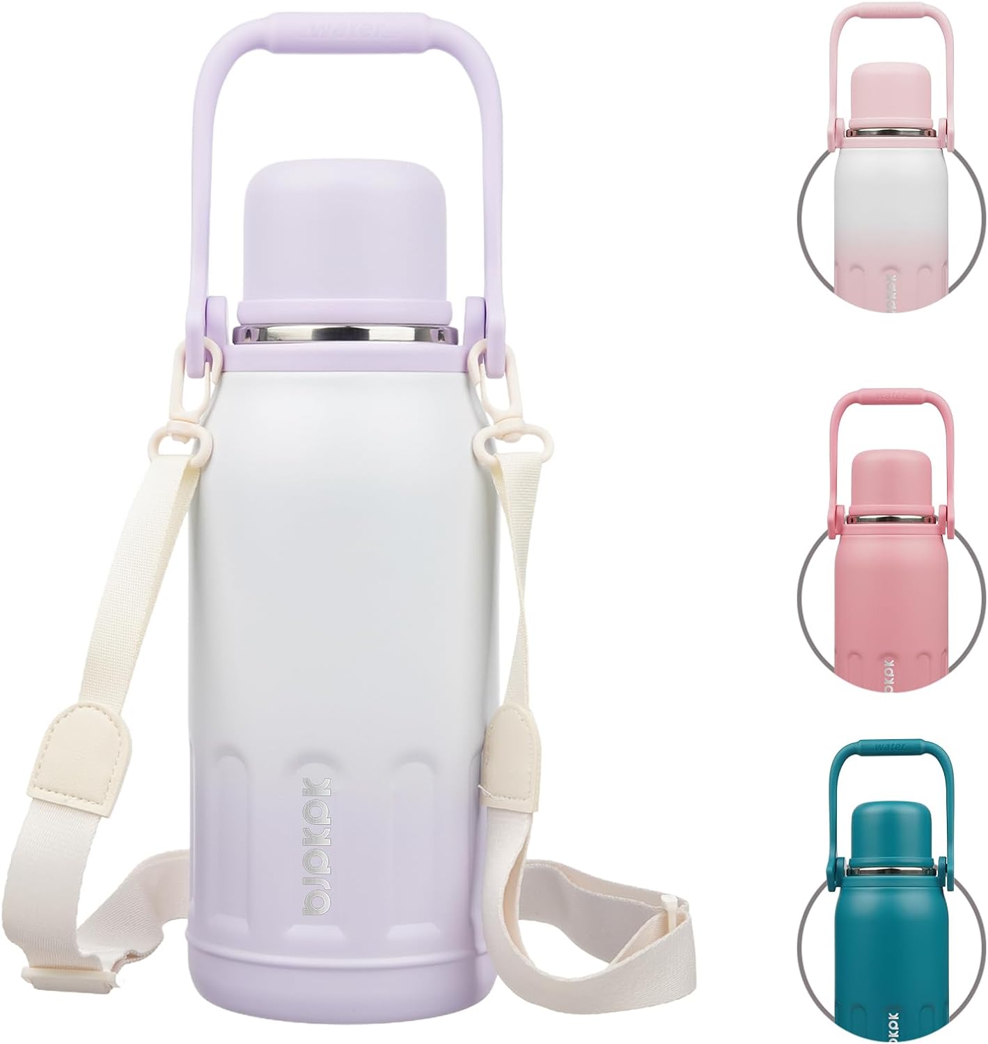 BJPKPK Insulated Water Bottle 40oz Stainless Steel Water Bottles with Handle and Lid Dishwasher Safe Metal Thermos for Sports,Purple Pearl