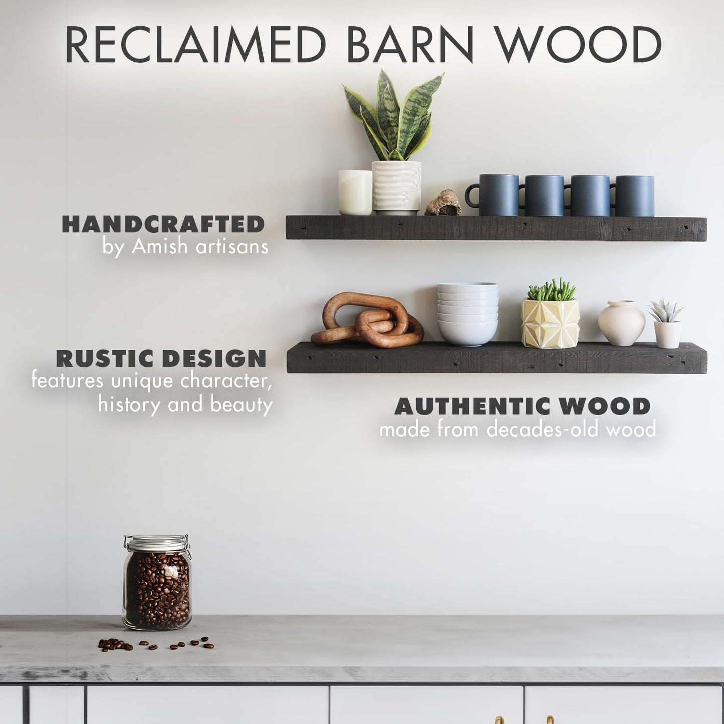 Urban Legacy Reclaimed Barnwood Planks | Floating Shelves for Wall w/Flush Mount Shelf Bracket Set Included | Set of 2 (Coffee Bean, 36"x 4.5"x 2")
