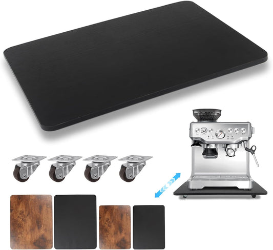 360° Appliance Slider Sliding Tray, Coffee Maker Rolling Tray for Counter Under Cabinet Coffee Pot Mat for Espresso Machine, Toaster, Air Fryer, Quiet Wheels, Black (Large 15.7"×13")