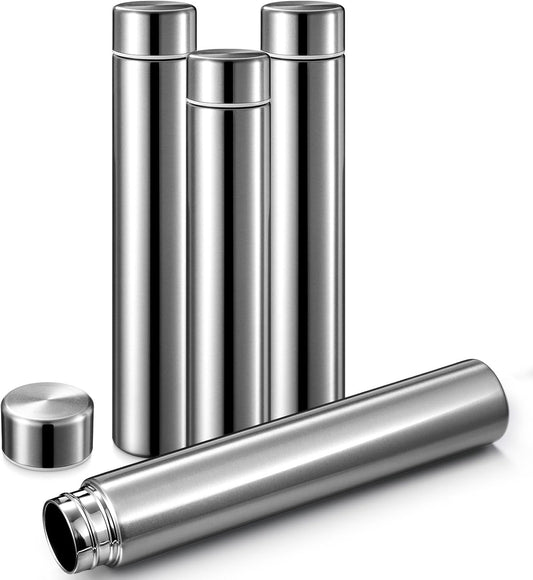 Vesici Slim Water Bottle 8.8 oz Small Stainless Steel Purse Compact Insulated Water Bottles Camping Travel Backpack Pocket Flask for Car Cold Coffee Tea(Silver,4 Pack)