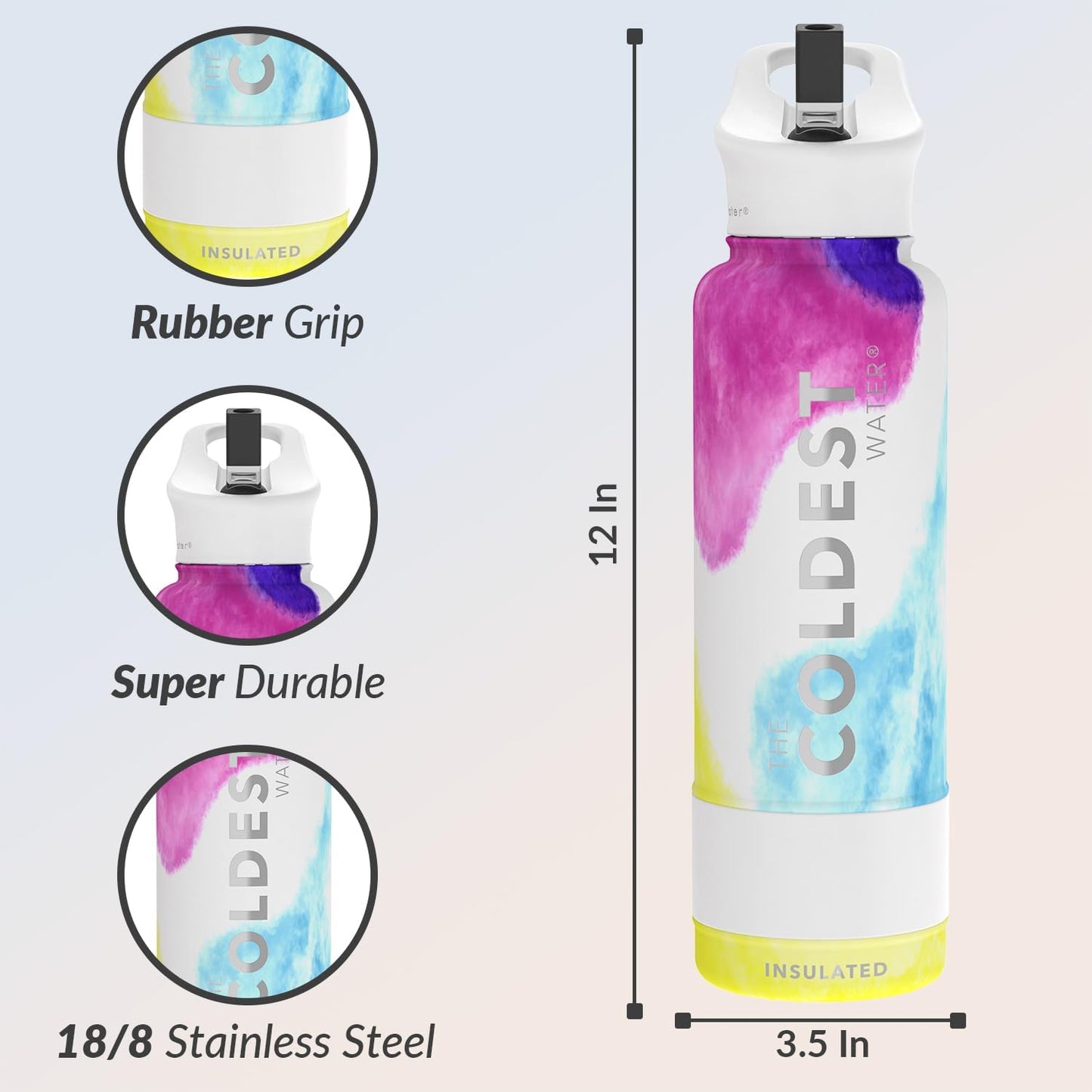 Coldest Insulated Water Bottle with Straw Lid - Stainless Steel Metal Insulated Bottle for Men & Women (Clouds of Tie Dye, 40 oz)