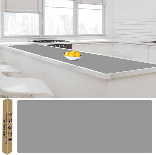 Largest Silicone Mats for Kitchen Counter, 120" x 24" Extra Large Heat Resistant Counter Mat, Kitchen Island Waterproof Thicken Non-slip Countertop Protector Mat, Multipurpose Mats, Light Gray