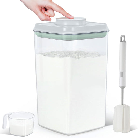 Airtight Flour Rice Storage Container with Pop-up Lid - 4.2 Qt Crystal-Clear Plastic Spaghetti Container, Tall and Slim Food Storage Bin Fit for Kitchen Pantry Organization