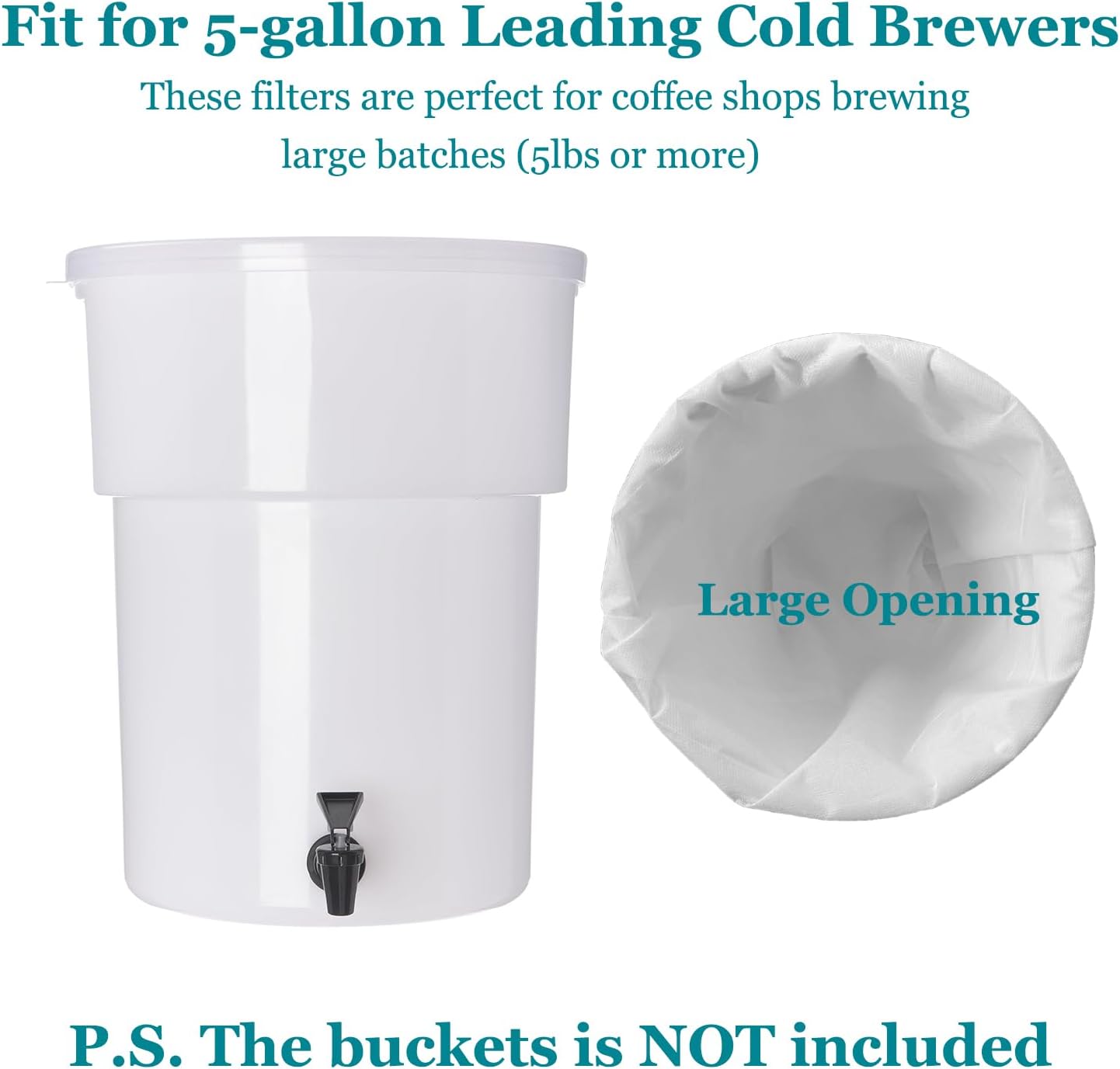 Yzurbu 100pcs 16''x20'' Cold Brew Coffee Filter Bags, No Mess Disposable Filter Bag with Straps for Coffee Shop 5-Gallon Systems