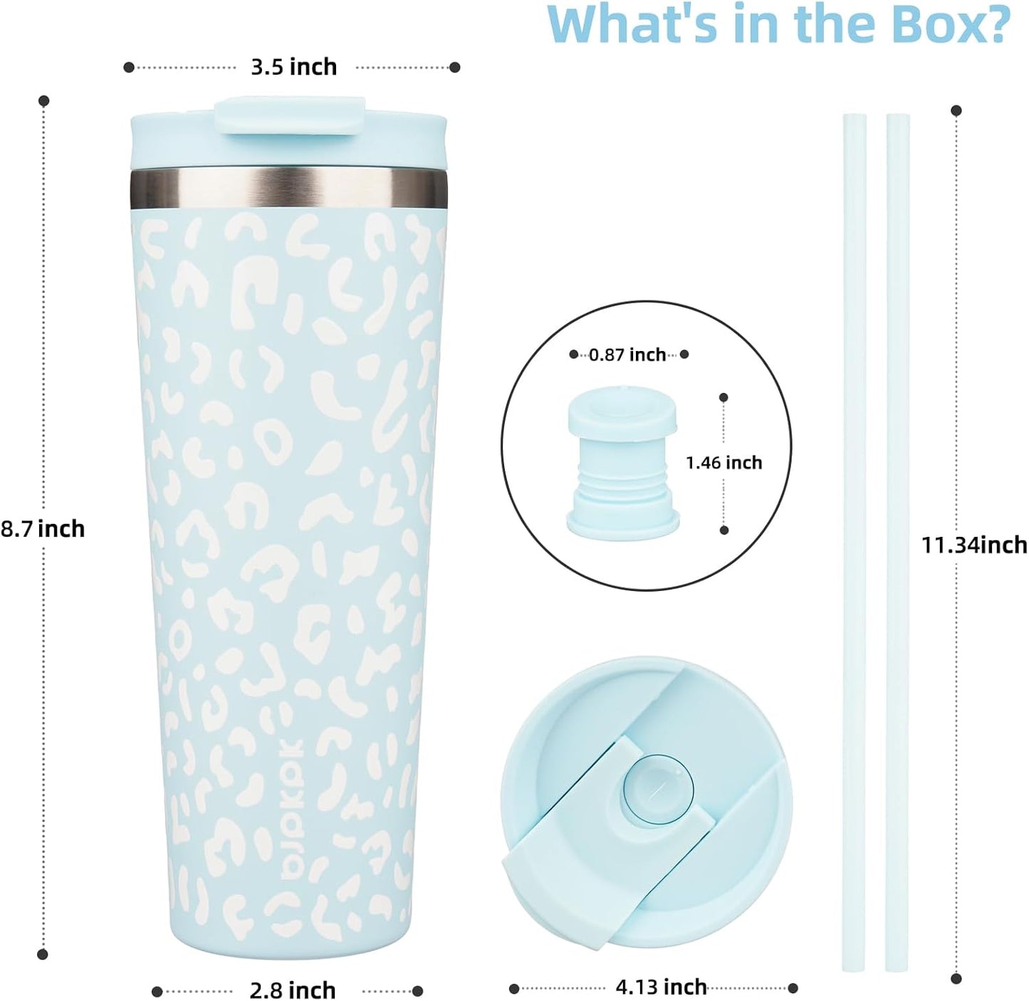 BJPKPK 26oz Tumbler With lid And Straw Stainless Steel Travel Coffee Mug Insulated Tumblers Cups,Light Blue Leopard
