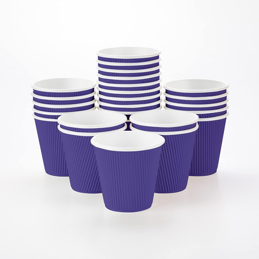 Restaurantware 8 Ounce Double Wall Disposable Coffee Cups, 500 Insulated Royal Purple Paper Tumblers with Ripple Wall Design, Lids Sold Separately for Hot Drinks like Tea, Hot Chocolate, and More