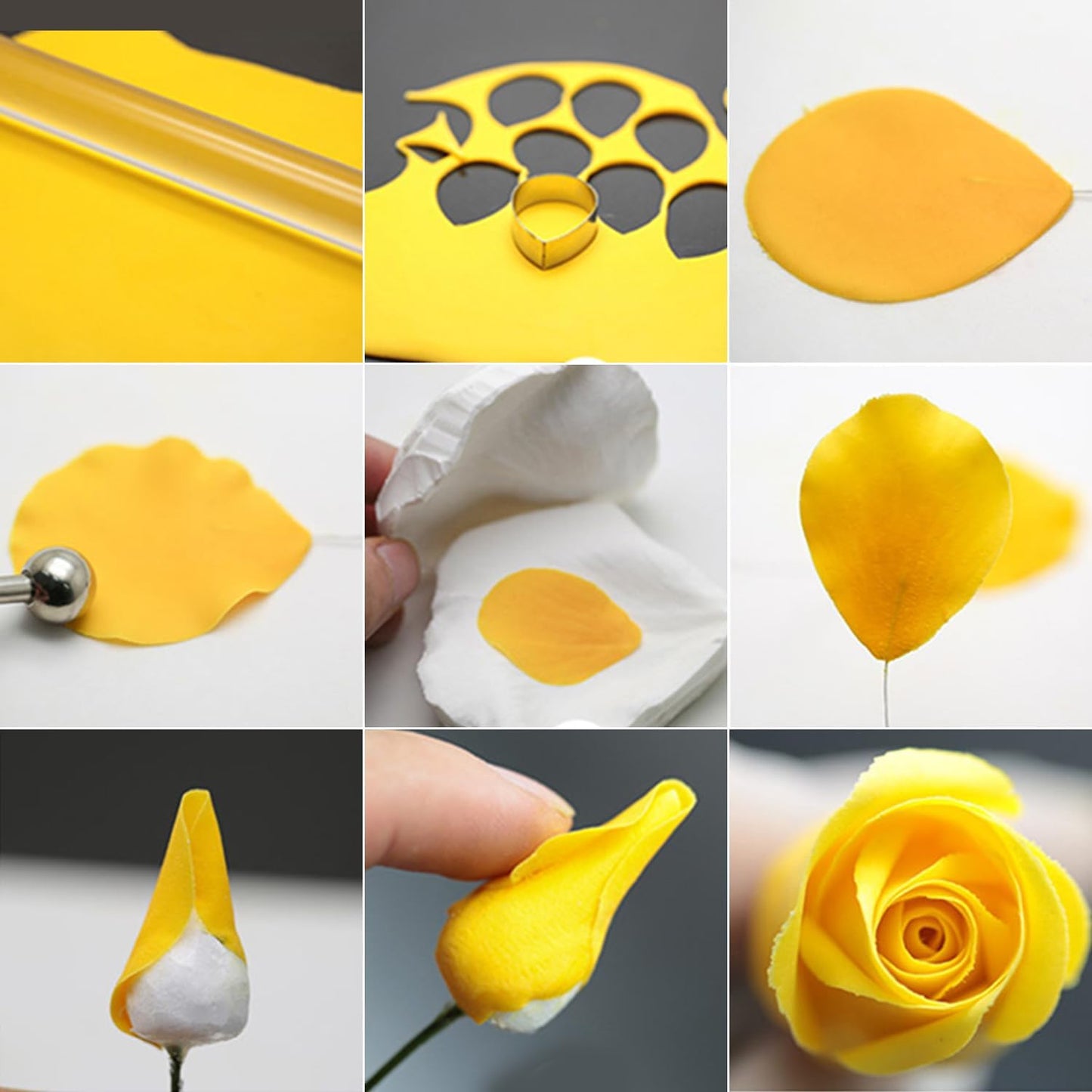 KALAIEN 31Pcs Austin Rose Cutter Set Rose Petals Silicone Fondant Mould Veining Petal Sugar Flower Making Tool