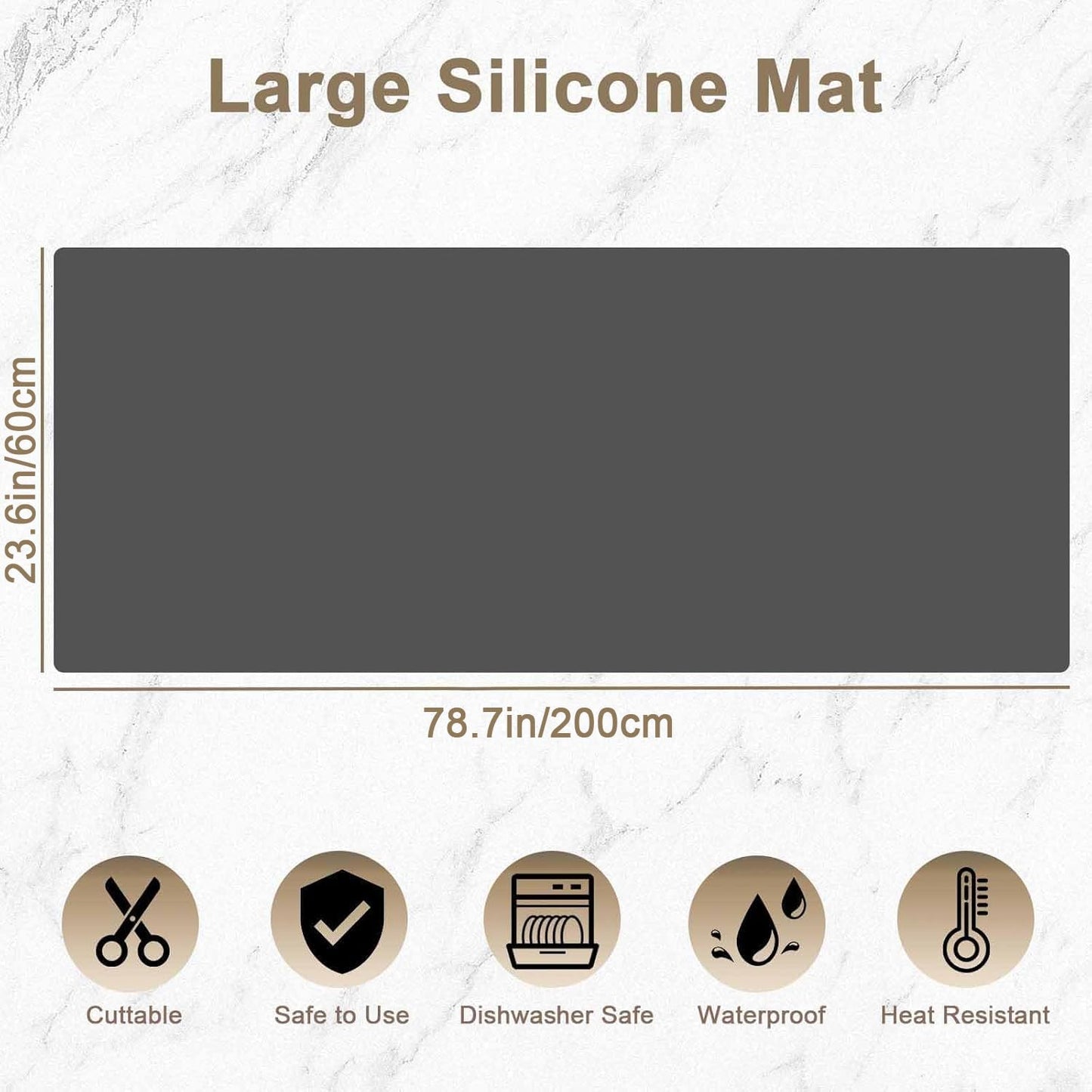78.7"x23.6"(200cmx60cm) Large Silicone Mat for Kitchen Counter, Heat Resistant Non-Slip Countertop Protector, Waterproof Silicone Craft Mat for Kitchen Island, Dark Gray
