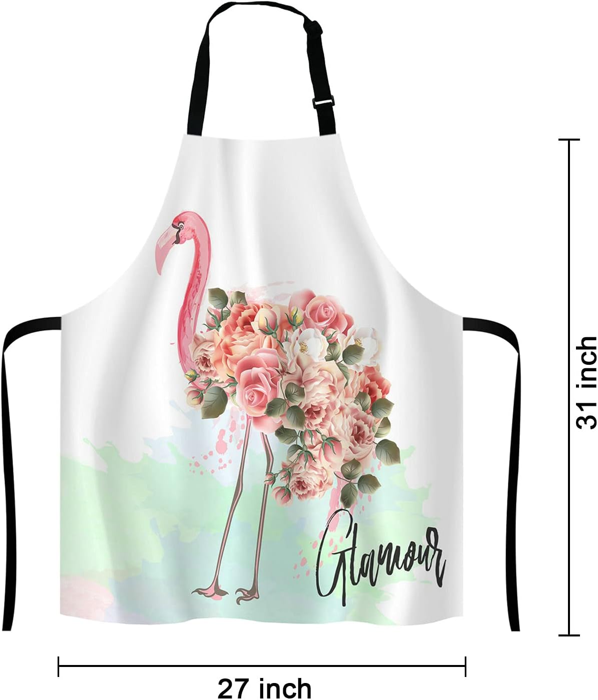 Pink Flamingo and Roses Bib Apron with Adjustable Neck for Men Women,Suitable for Home Kitchen Cooking Waitress Chef Grill Bistro Baking Apron