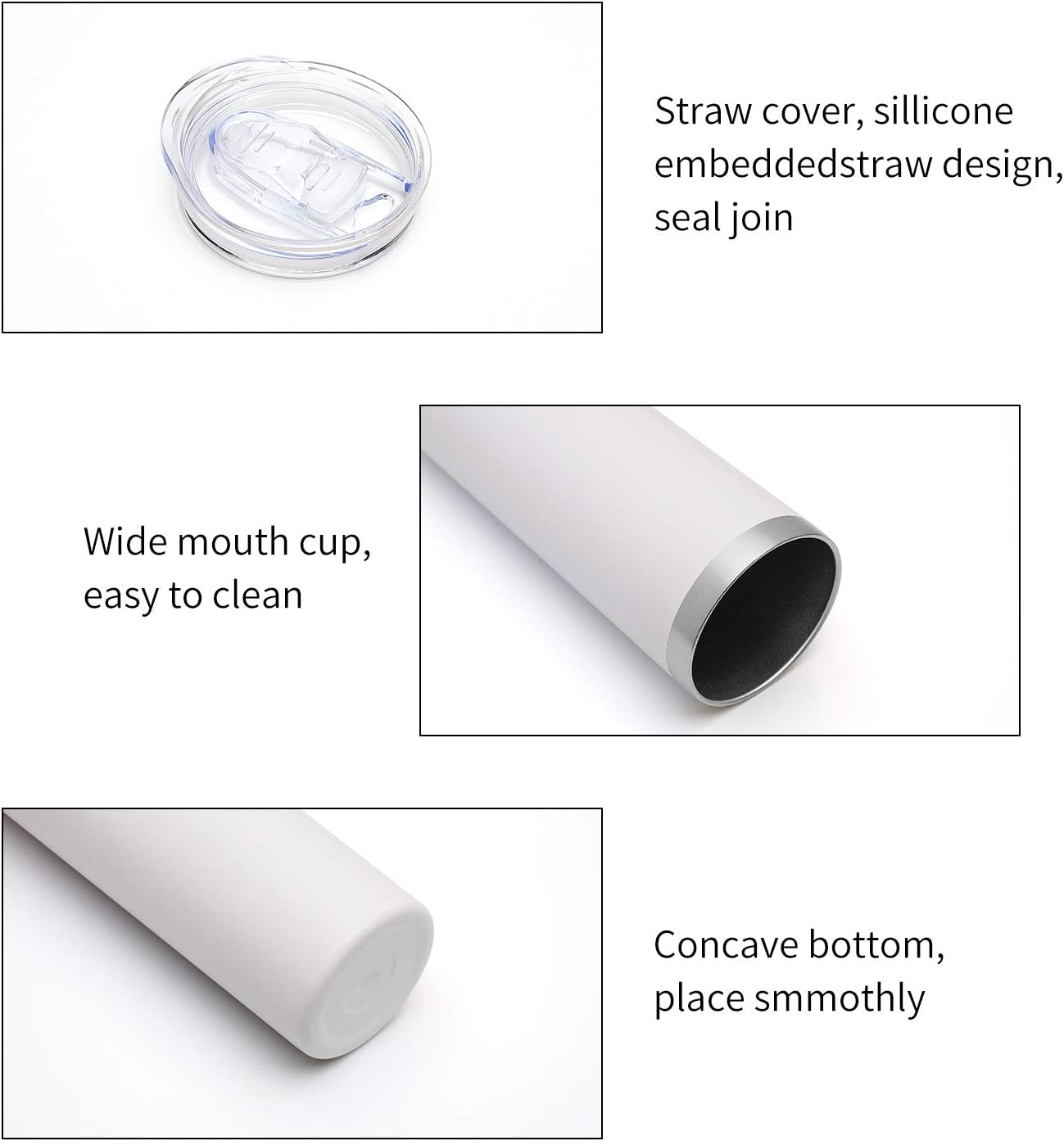 HASLE OUTFITTERS 20 oz Skinny Tumblers Bulk Set, Stainless Steel Insulated Slim Tumblers with Lids, Reusable Double Wall Travel Coffee Mugs, Durable Powder Coated Travel Water Cups(White, 4)