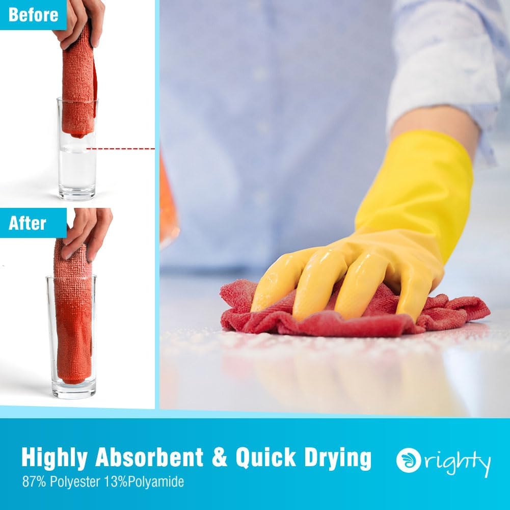 Orighty Cleaning Cloths, Shop Towels 100 Pack, Shop Rags Reusable, Microfiber Cleaning Rags Bulk for Cars, Multi-Purpose Lint Free Towels for Automotive, Mechanic, Kitchen, 11.5’’ x 11.5’’, Red