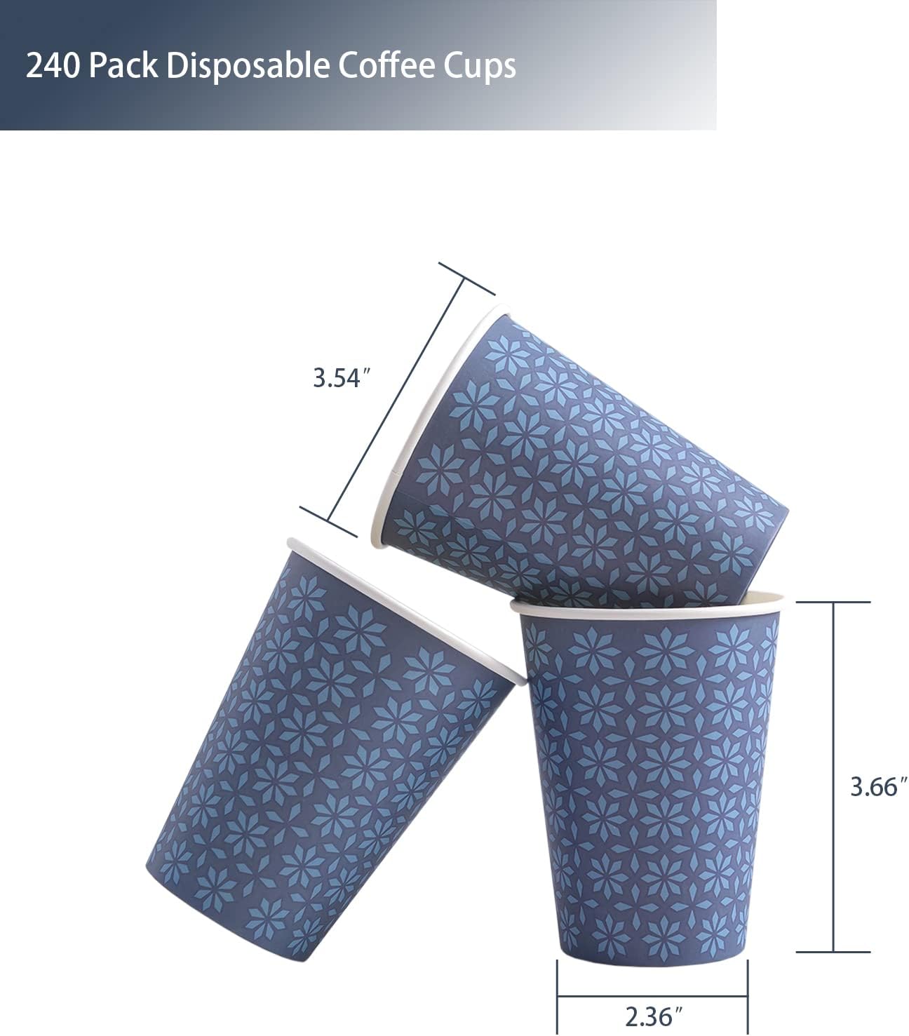 240 Pack 10 oz Disposable Paper Coffee Cups, Hot/Cold Beverage Drinking Cups 10 OZ, Navy Floral Paper Hot Coffee Cups for Party, Picnic, Travel, and Events.