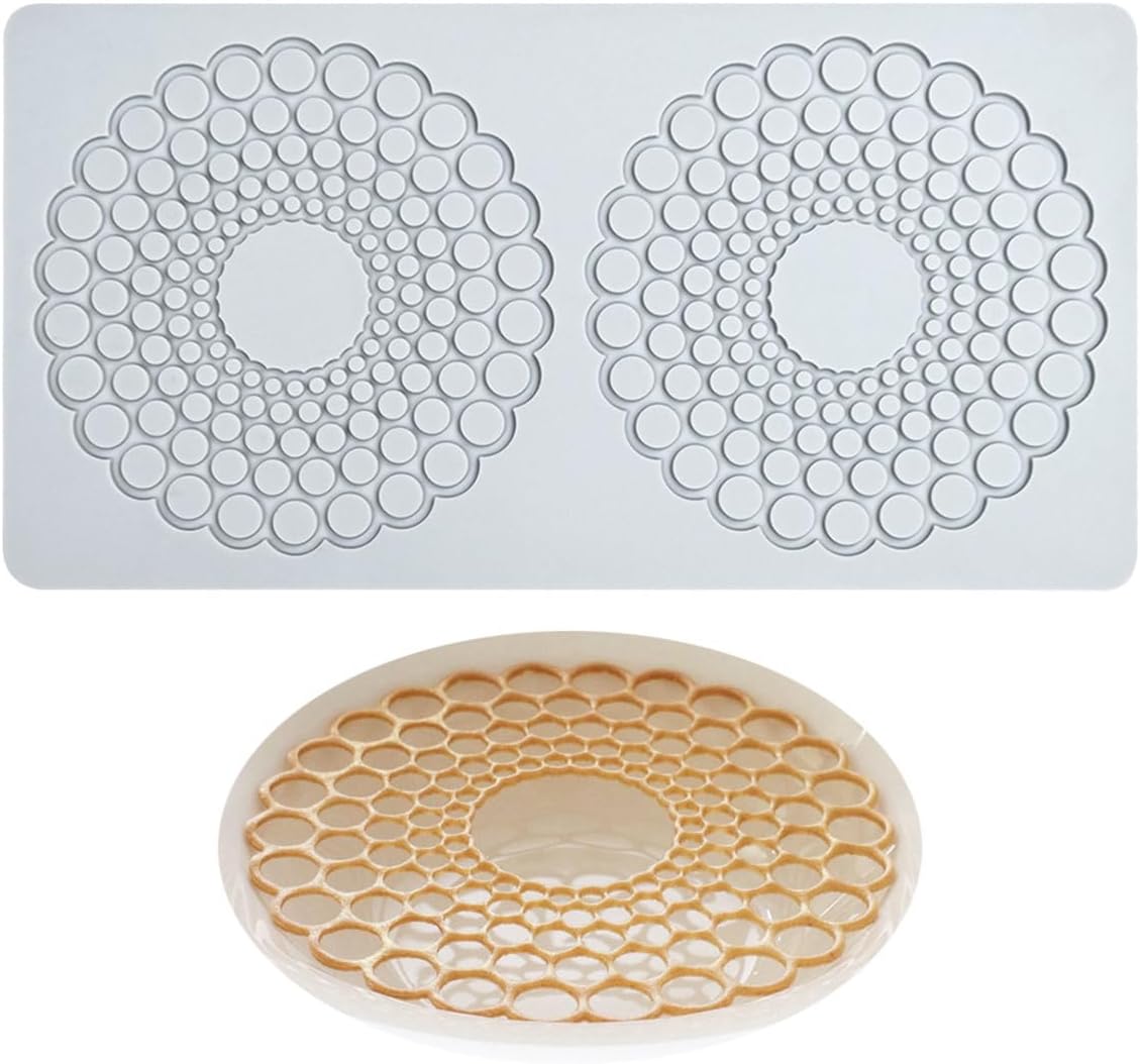 TUKE Hollow Round Circular Design Lace Mat Chocolate Fondant Mold DIY Sugar Craft Silicone Pad Cake Decorating Tools Kitchen Bakeware (D_ Round Circular)